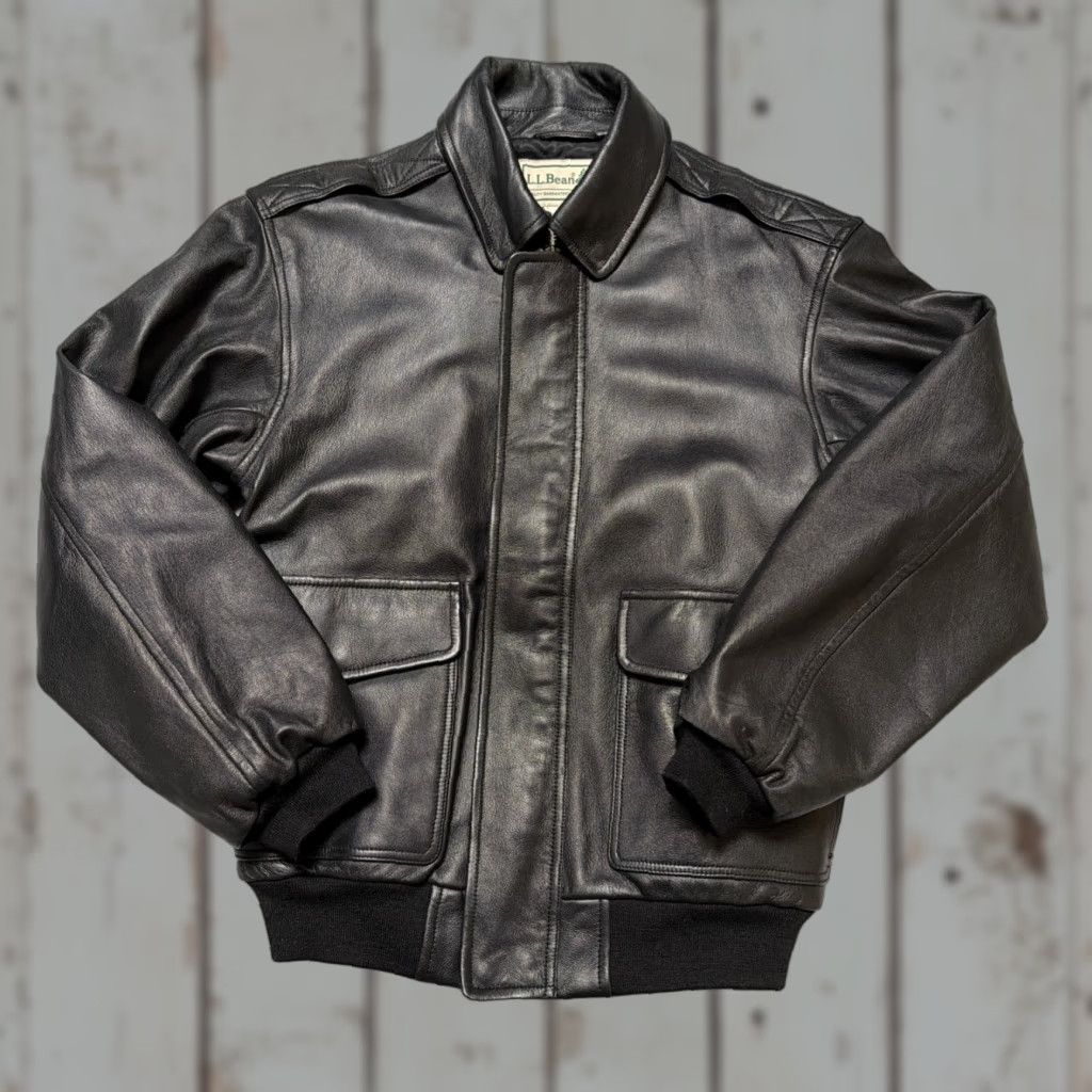 Vintage VINTAGE L.L. Bean Goatskin Leather A2 Flight Military Style Biker Jacket M Mens Dark EUC Size US M / EU 48-50 / 2 - 1 Thumbnail