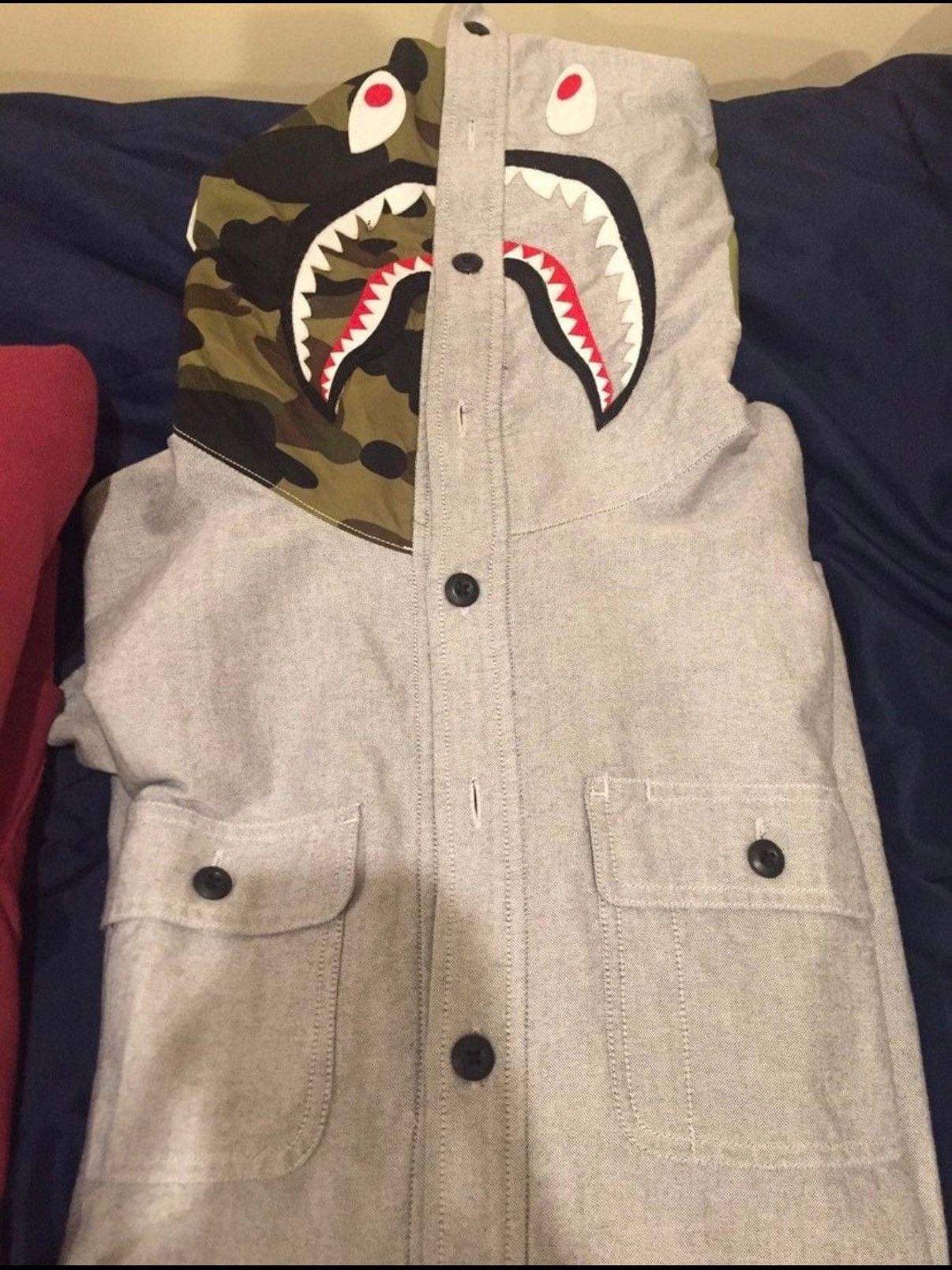Bape 1st Camo Bape Shark Grey Button up Work Hooded Shirt Size US XL / EU 56 / 4 - 1 Thumbnail