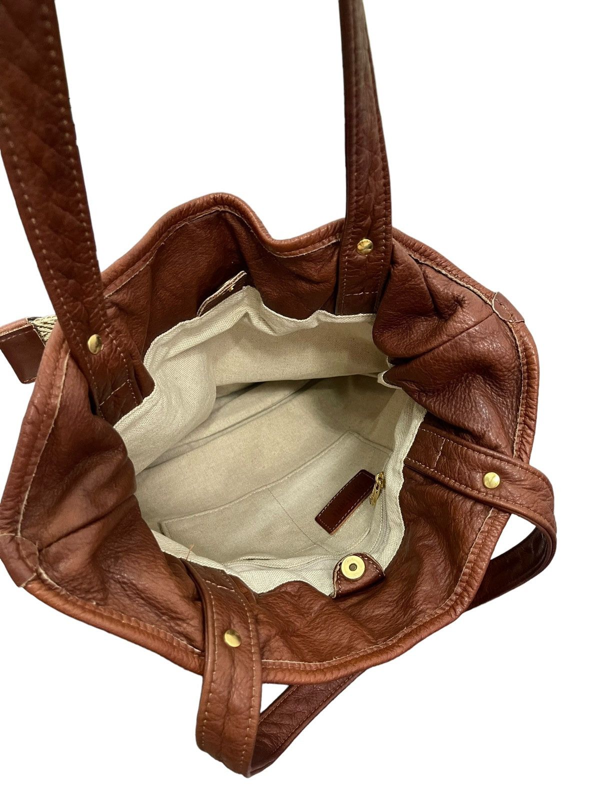Japanese Brand Leather Cotton Bonfanti Italy Shoulder Bag 4🟩 Size ONE SIZE - 14 Thumbnail
