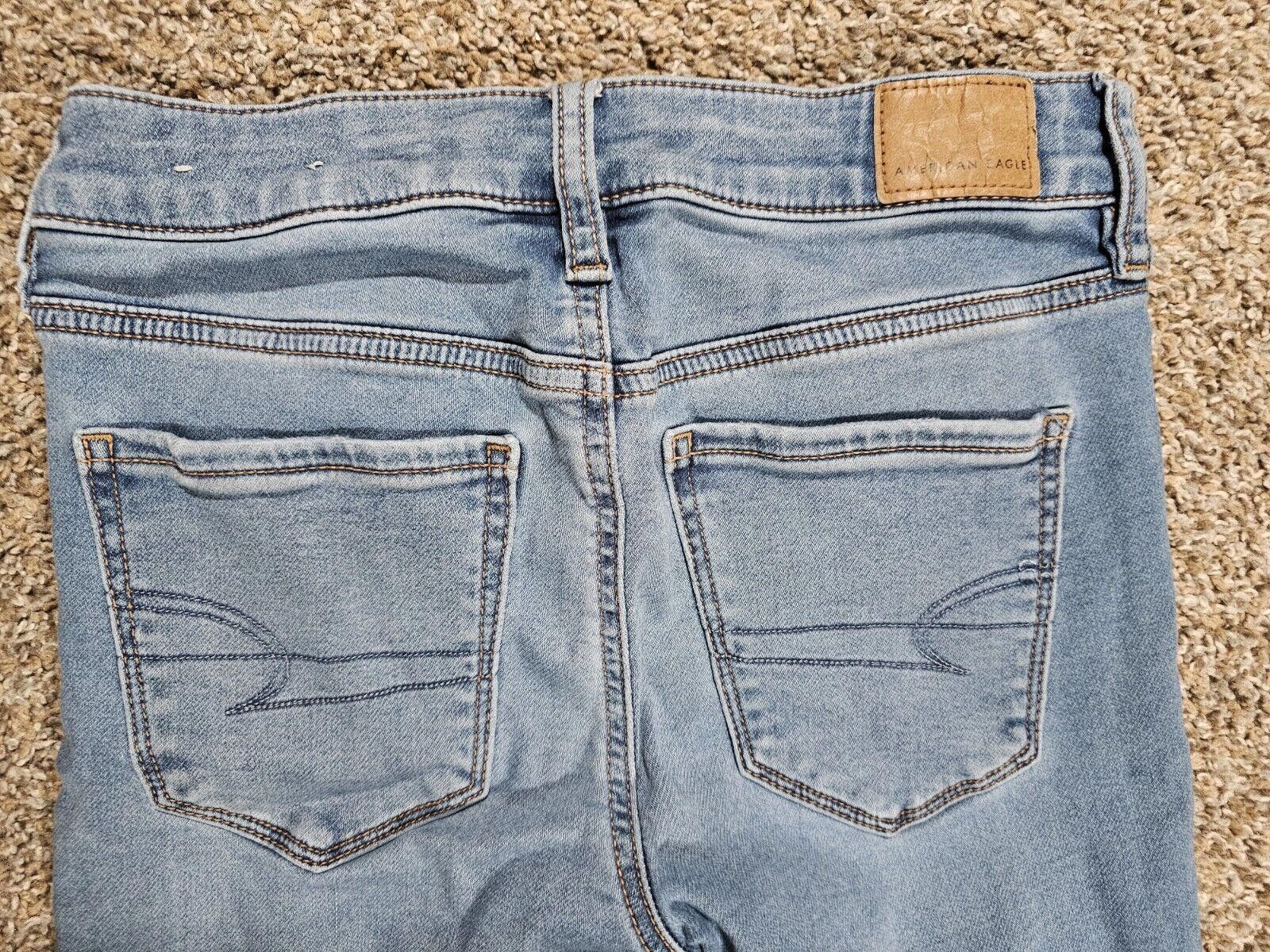 Designer American Eagle Next Level Stretch Blue Rip Destroyed Jeans 4 Size 27" / US 4 / IT 40 - 8 Thumbnail
