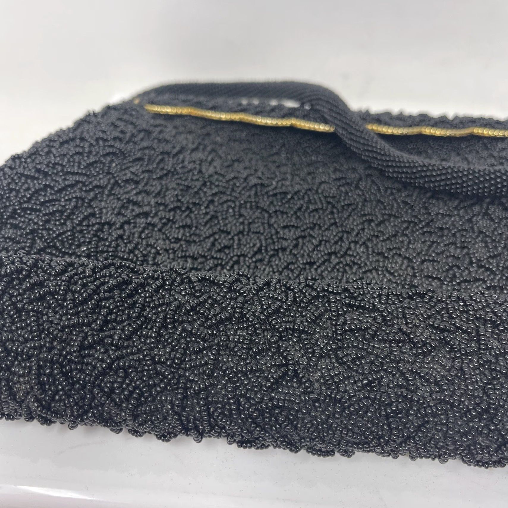 Vintage VINTAGE Hand Beaded Black Clutch Purse Beaded Hand Bag British Hong Kong 50s Women Purse Size ONE SIZE - 4 Thumbnail