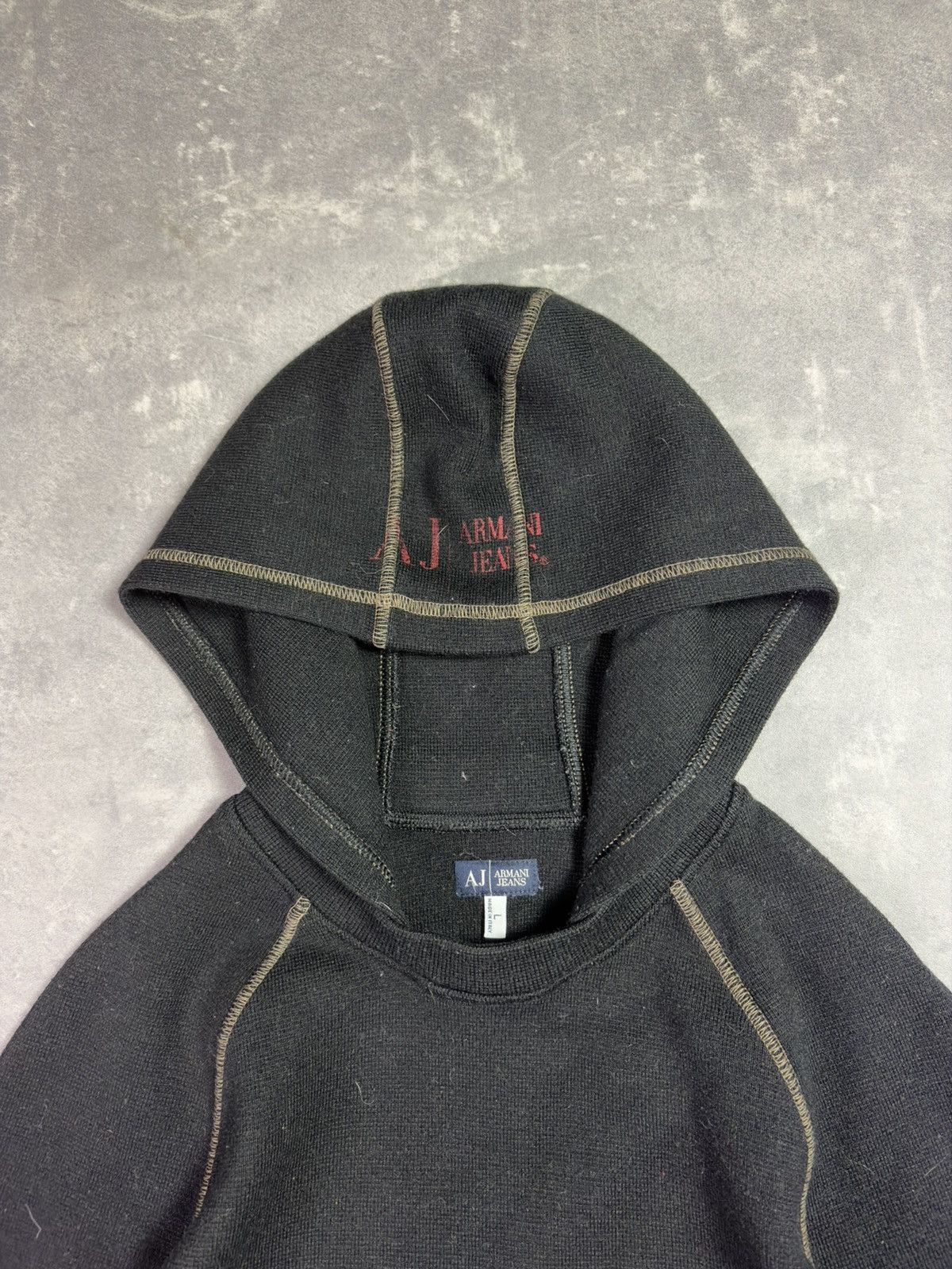 Armani 00s Armani Jeans Slim Fit Big Hood Archival Wool Hoodie M L Size US M / EU 48-50 / 2 - 8 Thumbnail