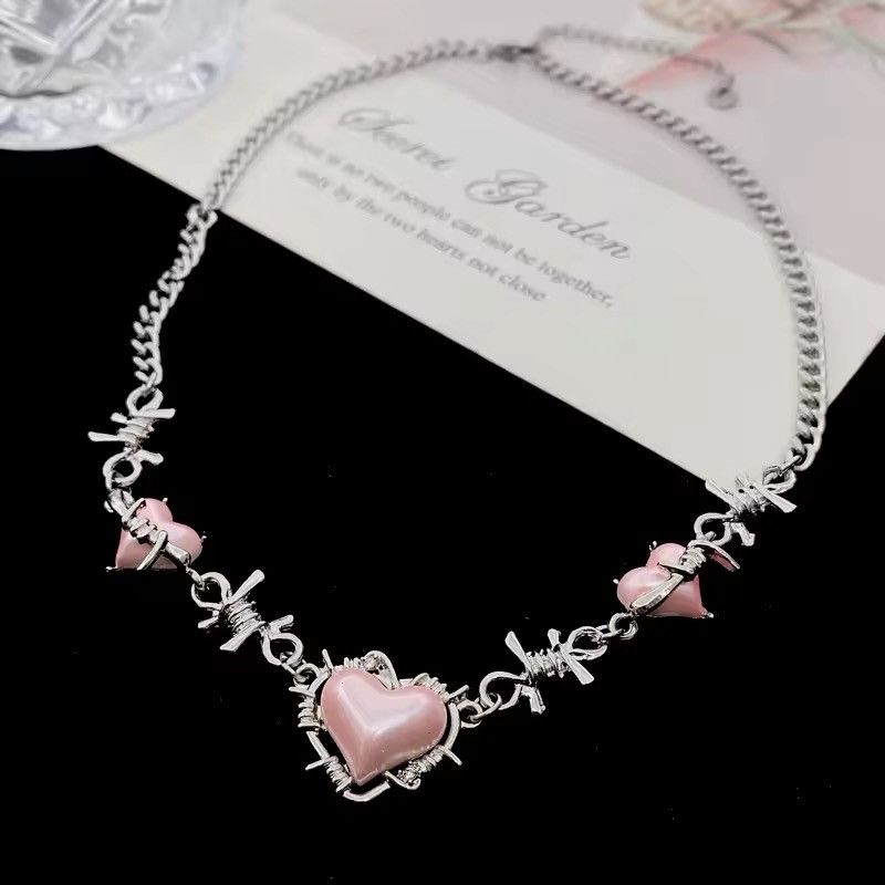 Jewelry Pink Thorns Love Heart Cute Necklace Size ONE SIZE - 1 Thumbnail