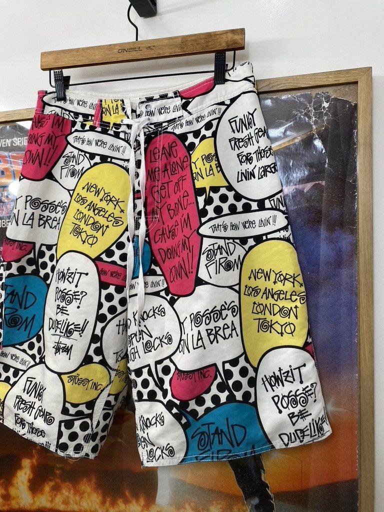 Stussy 00s Stussy Pop Art Speech Bubble Comic Pattern Style Shorts Size US 32 / EU 48 - 4 Thumbnail