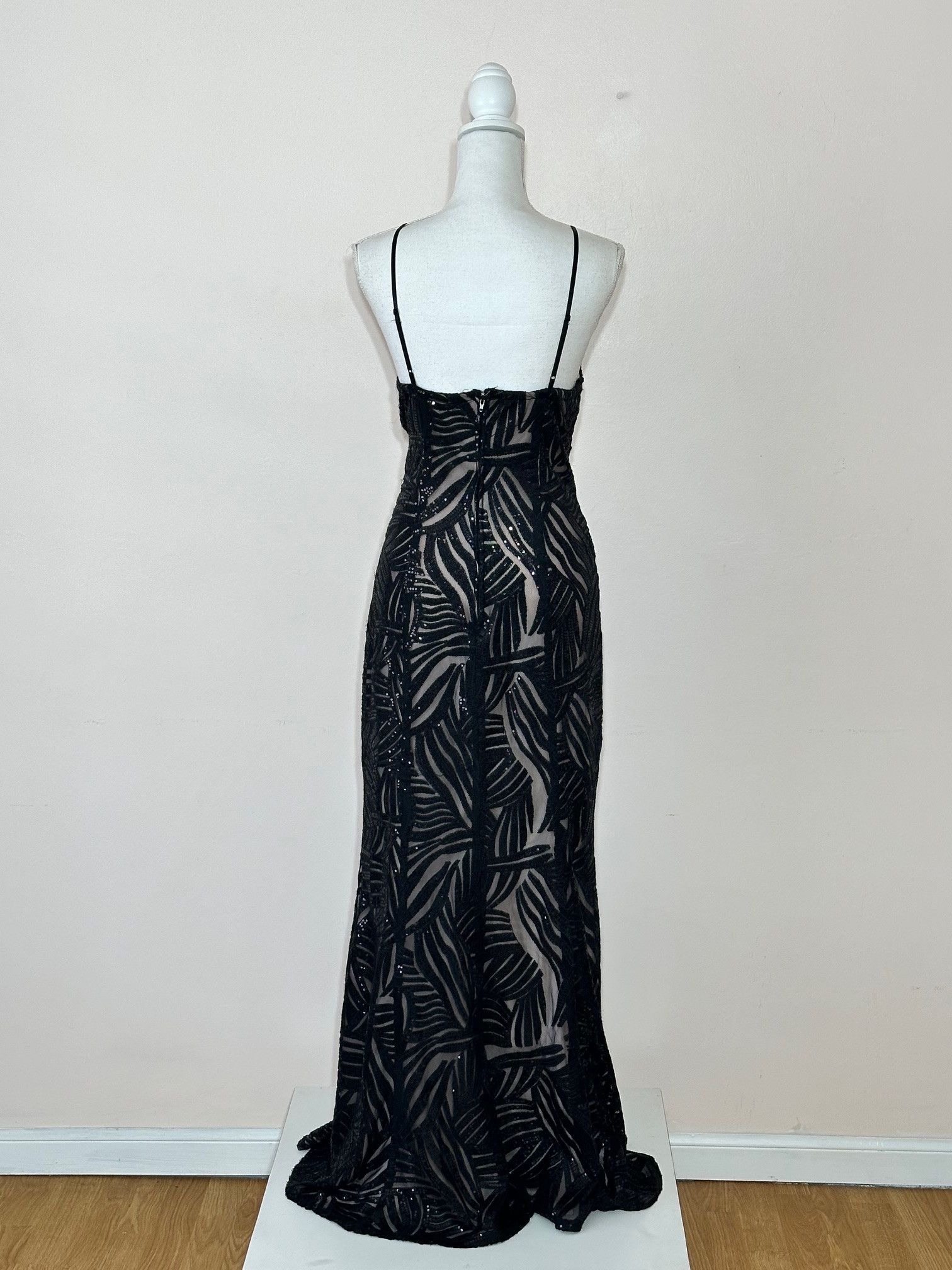 Vintage Trixxi Black Sequin Wavy Design Square Neckline Gown Size L / US 10 / IT 46 - 7 Thumbnail