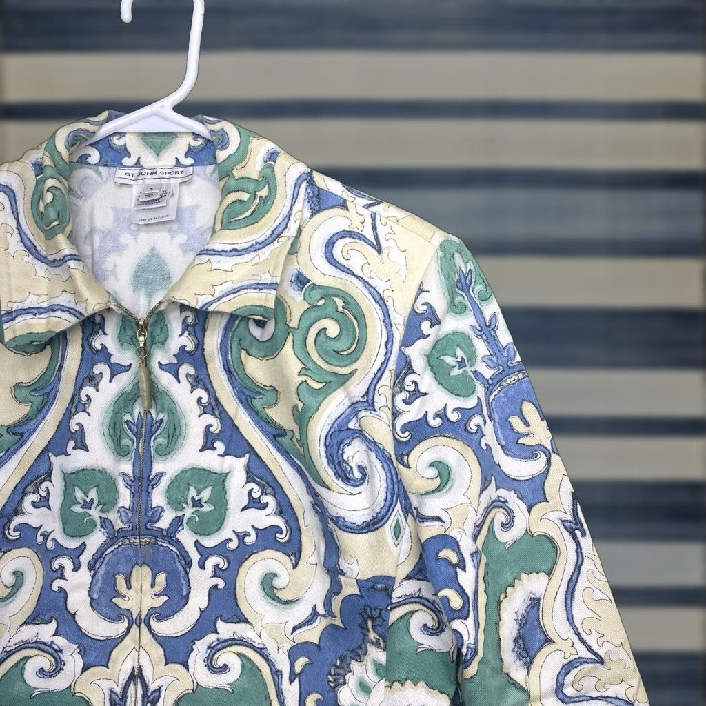 St. John St John Sport Jacket Womens S Blazer Paisley Italy AOP Pastel Color Multicolor Knit Long Sleeve Regular Size S / US 4 / IT 40 - 1 Thumbnail