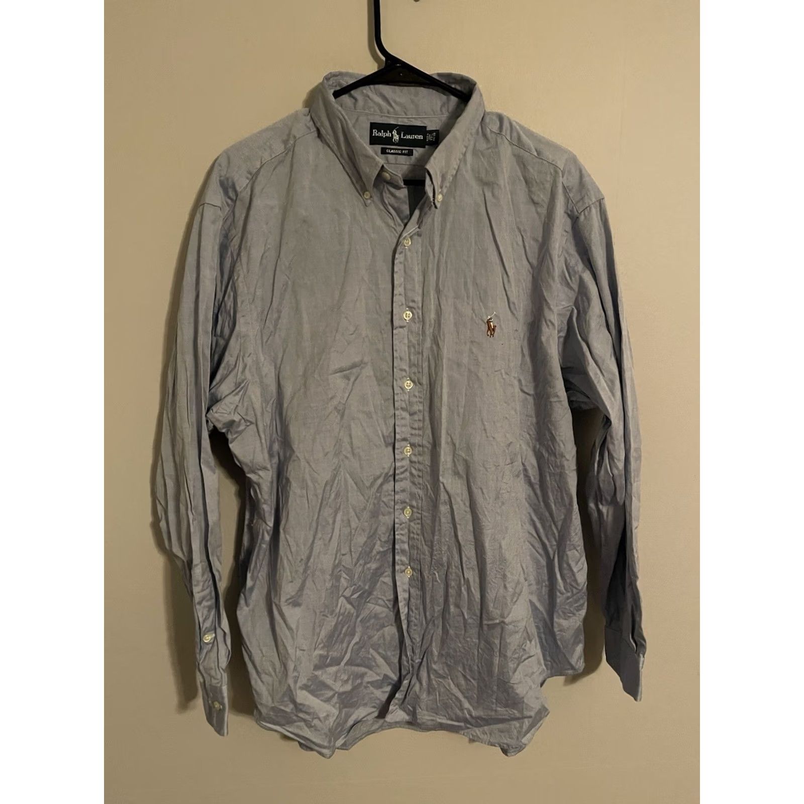 Polo Ralph Lauren VINTAGE Polo Ralph Lauren Button-Up Dress Shirt Chambray Men 17.5 34/35 Blue Long Sleeve 100% Cotton Casual Shirt Mens Size 48R - 3 Thumbnail