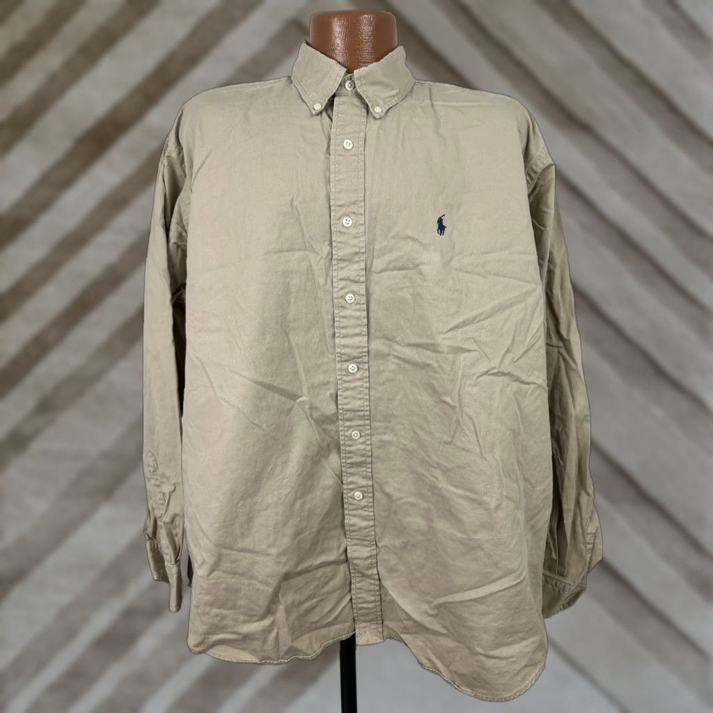 Ralph Lauren VINTAGE Ralph Lauren Shirt Men XL Oversized 90s Twill Beige Size US XL / EU 56 / 4 - 1 Thumbnail