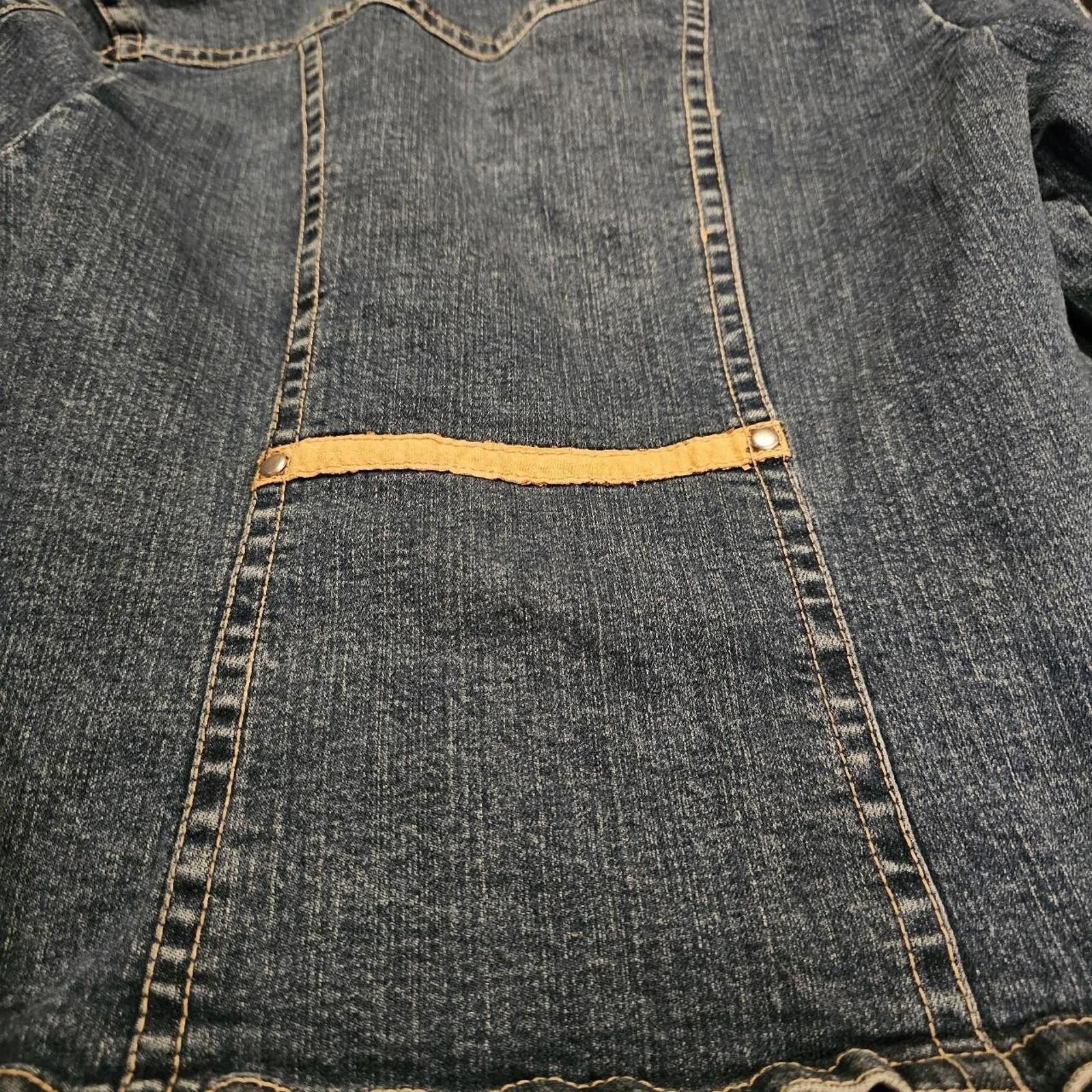 Designer Women's Denim Blue Jean Jacket with Tan Accents Size S / US 4 / IT 40 - 6 Thumbnail