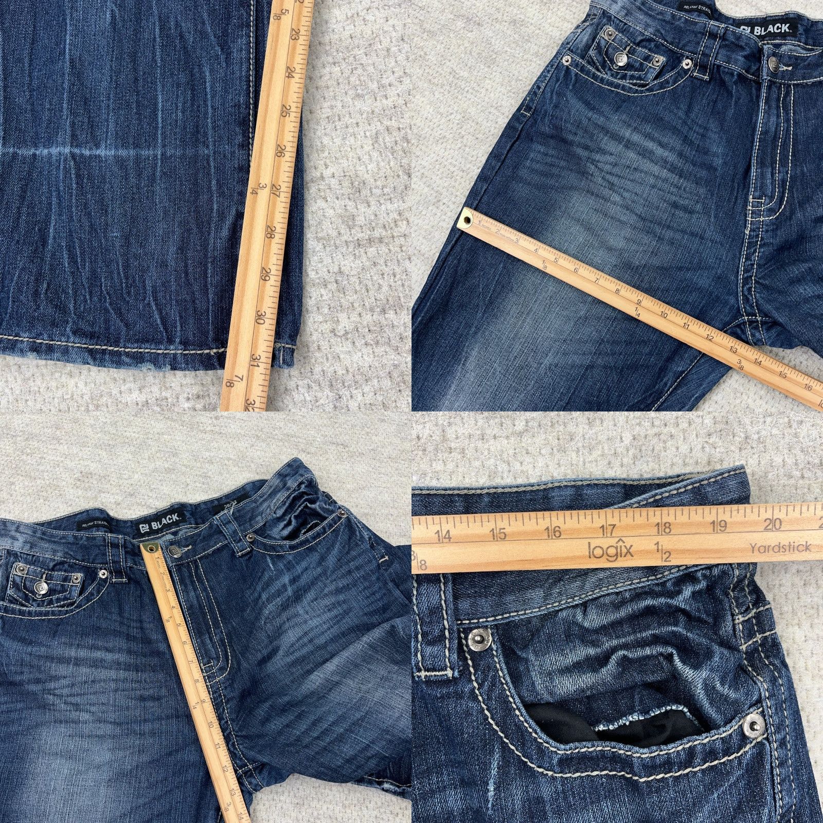 Vintage Black Jeans Men 38x32 Relaxed Straight 5-Pocket Embroidered Blue Denim Cotton Polyester Spandex Mid Rise Casual All Seasons Mens Jeans Size US 38 / EU 54 - 9 Thumbnail