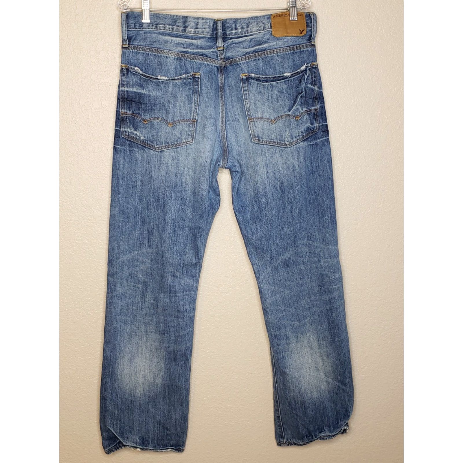 American Eagle Outfitters American Eagle Outfitters Jeans 33x32 Medium Stone Wash Distressed Relaxed Mens Blue Denim Straight Casual Jeans Size US 33 - 2 Thumbnail