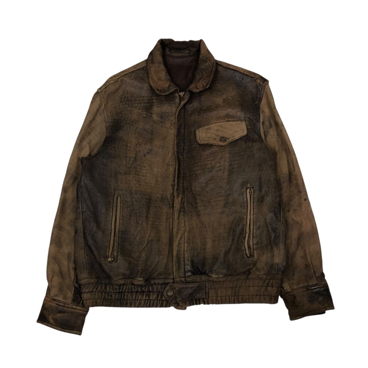 Japanese Brand 🔥VINTAGE FLY BOMBER LEATHER JACKET ROBO MILANO ISSEY MIYAKE Size US M / EU 48-50 / 2 - 1 Thumbnail