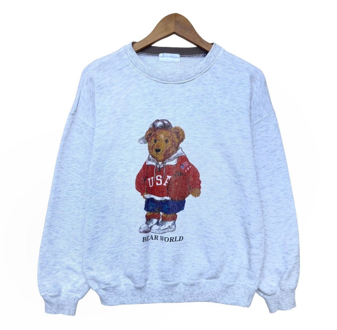Japanese Brand × Vintage Vintage 90s World Bear Sweatshirt Baggy Boxy Sweatshirt Size US S / EU 44-46 / 1 - 1 Thumbnail
