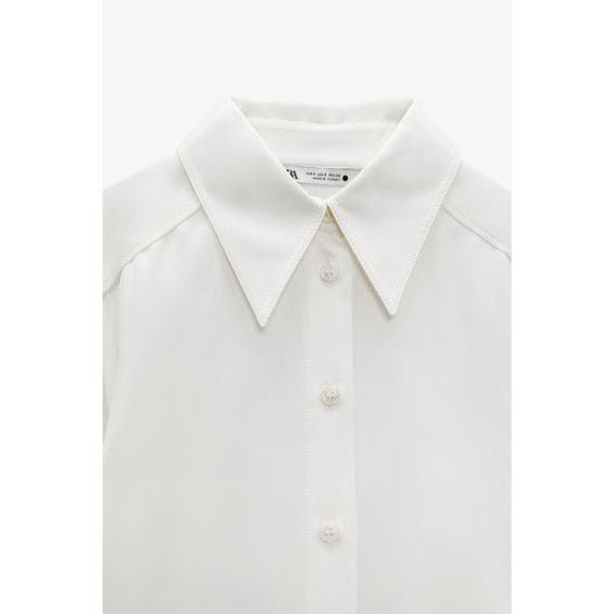 Zara Zara Ecru Silky Button-Up Shirt Size S / US 4 / IT 40 - 4 Thumbnail