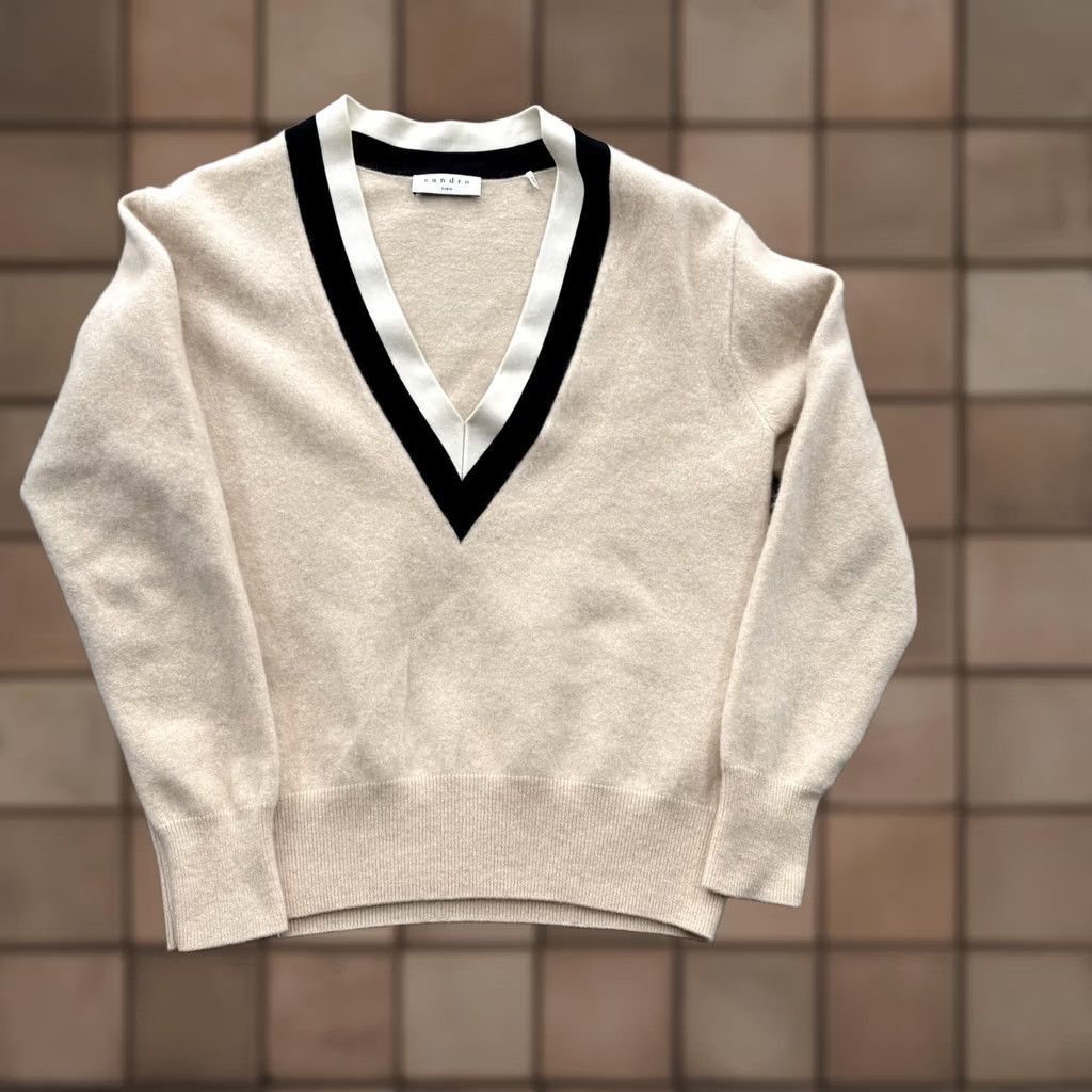 Sandro Sandro Sweater Womens Beige Wool Cashmere V-Neck Pullover Knit Size XS / US 0-2 / IT 36-38 - 1 Thumbnail