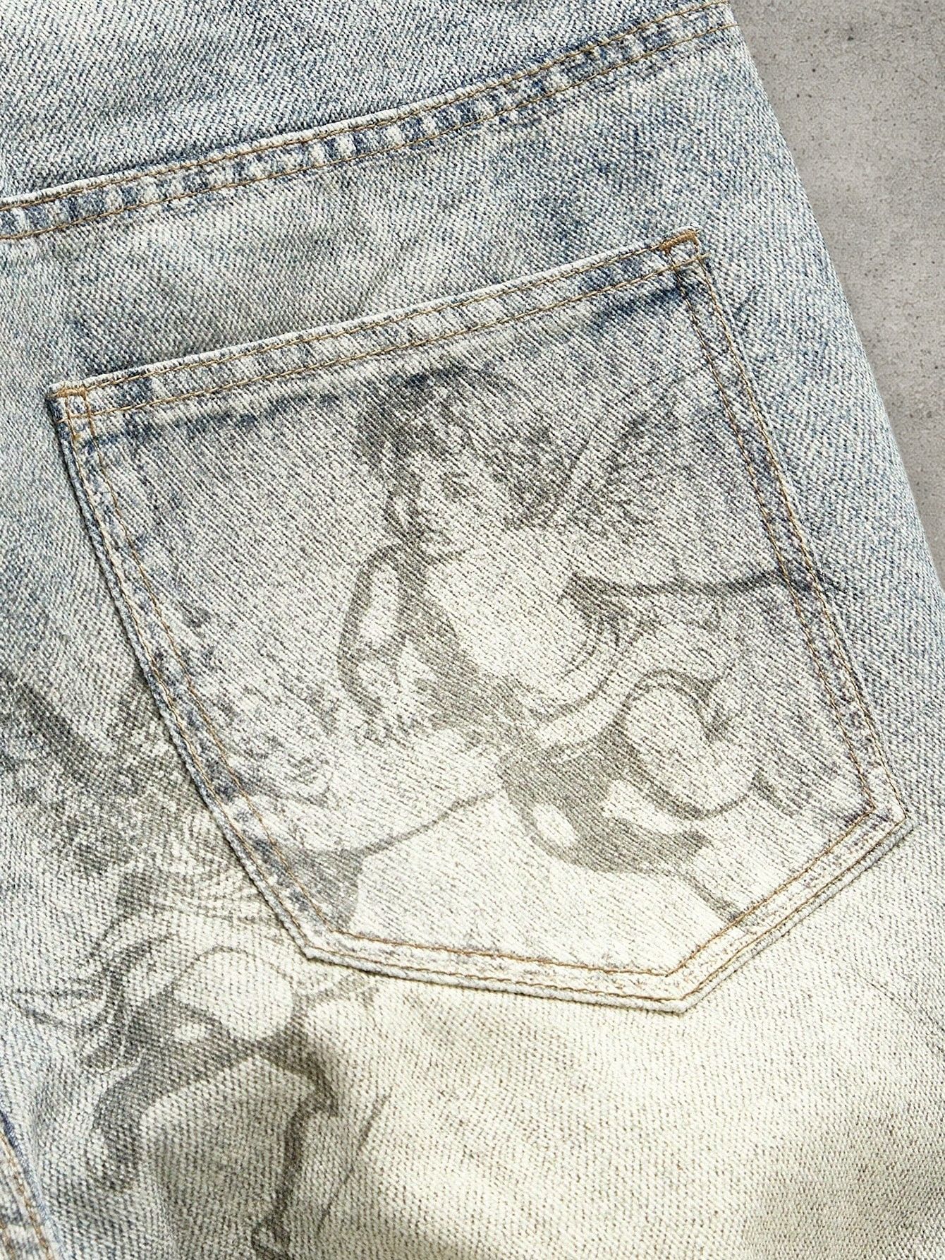 Japanese Brand Slim stacked graphic jeans Size US 32 / EU 48 - 3 Thumbnail
