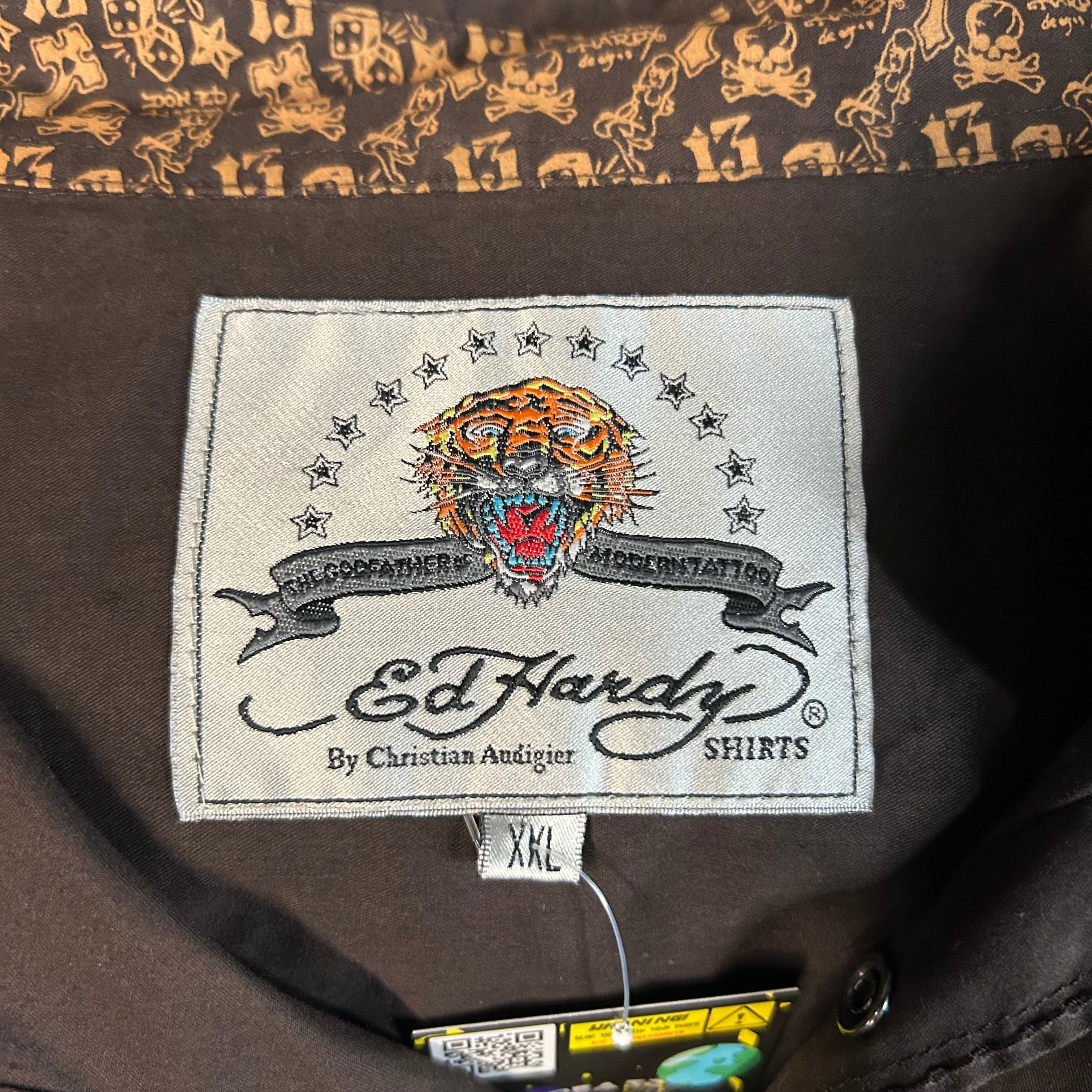 Ed Hardy × Vintage Ed Hardy Christian Audigier Brown Pearl Snap Shirt Size 2XL Size US XXL / EU 58 / 5 - 3 Thumbnail