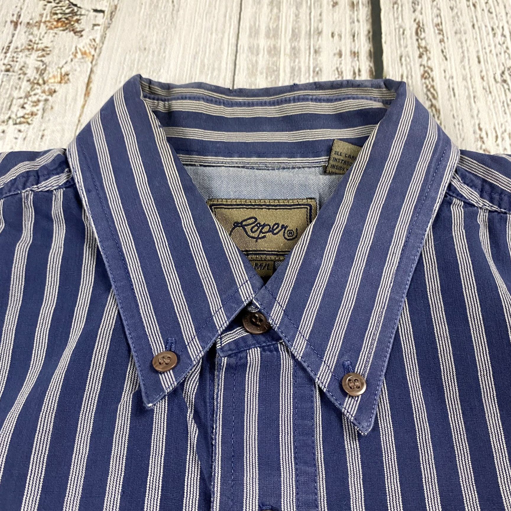 Roper VTG Roper 90s Shirt M/L Mens Short Sleeve Striped Button-Up Cowboy Western Bull Rider Blue Corduroy/ Cotton Size US M / EU 48-50 / 2 - 4 Thumbnail