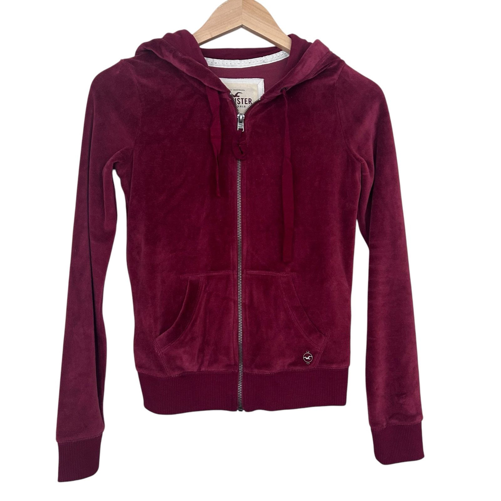 Hollister Hollister Maroon Velour Full Zip Hoodie Sz XS Size XS / US 0-2 / IT 36-38 - 1 Thumbnail
