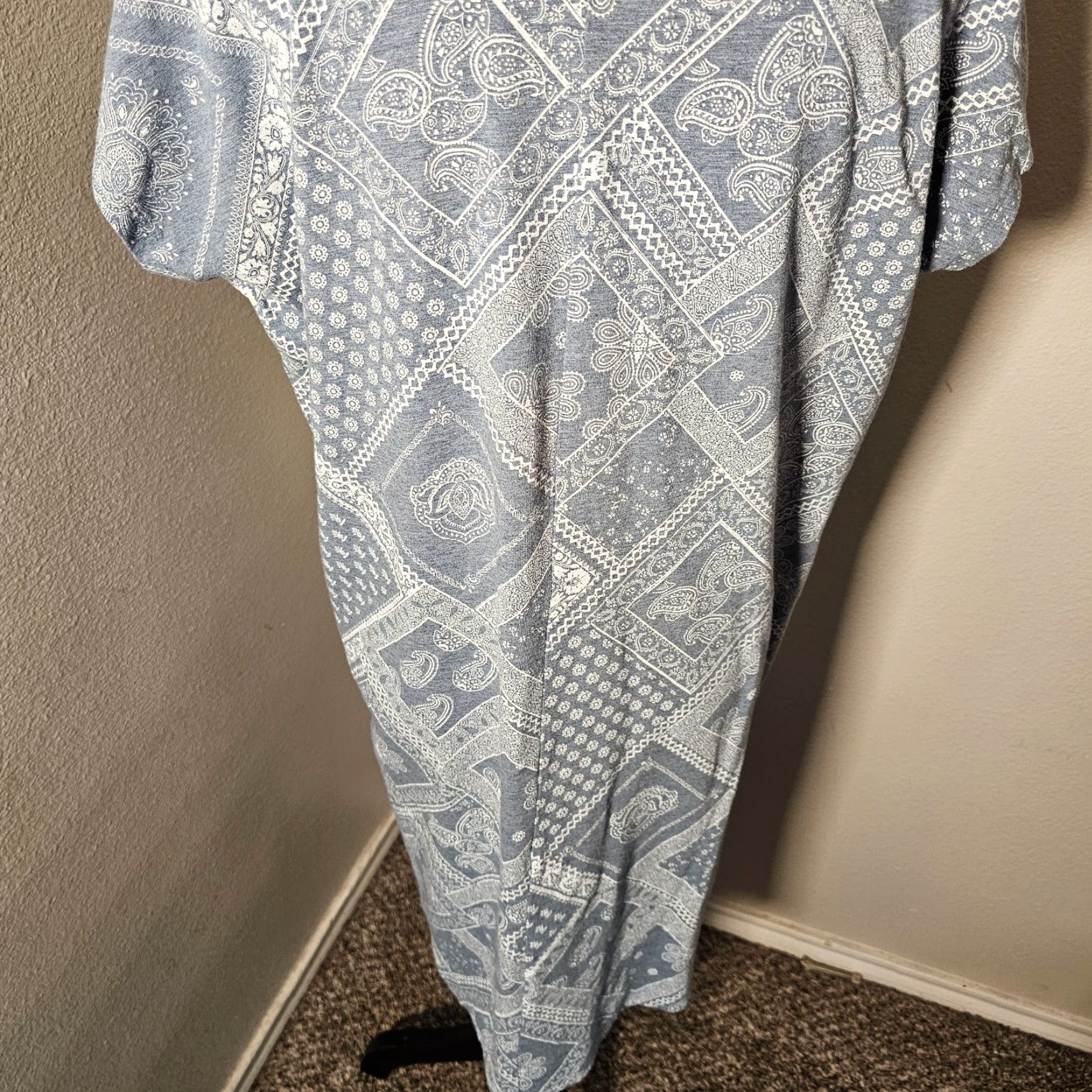J. Jill J Jill Dress Medium Blue Bandana Print Pockets V Neck Shift Casual Knee Length Cotton Blend Size M / US 6-8 / IT 42-44 - 5 Thumbnail