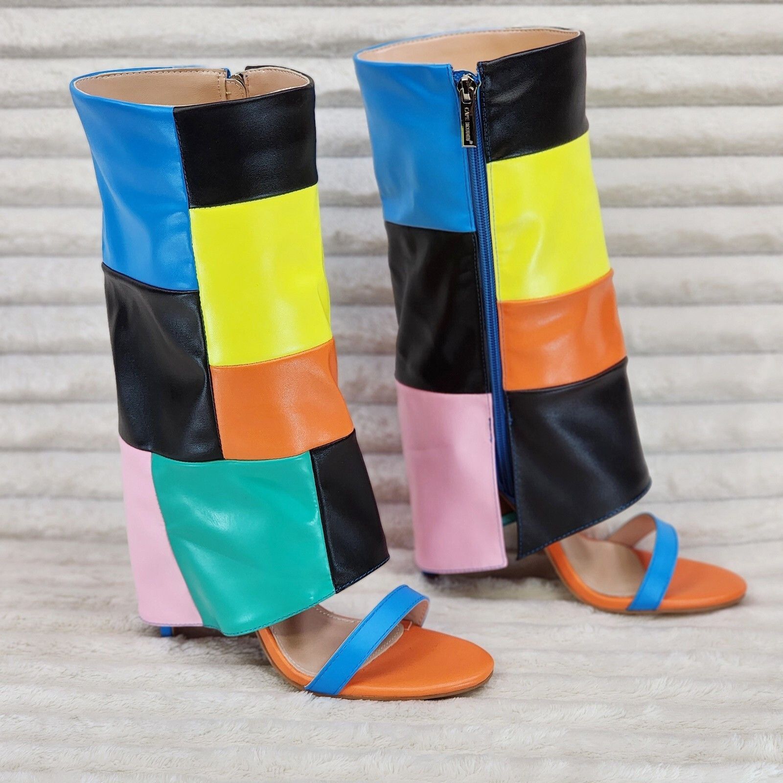 Other Paris Color Block Stiletto Fold Over Skirted Shootie Boot Sa Size US 6 / IT 36 - 6 Thumbnail