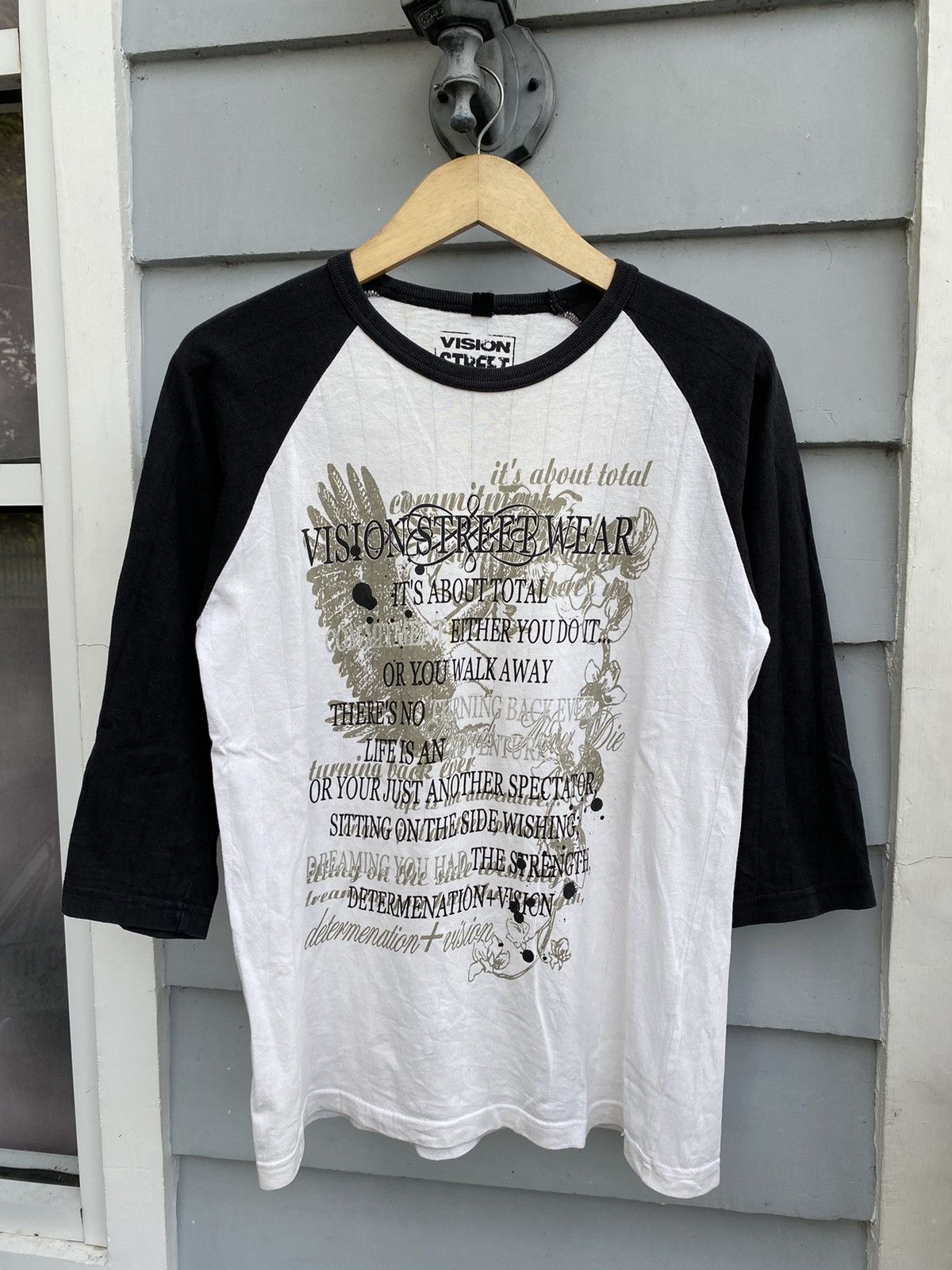 Japanese Brand Vision Street Wear Skull Label & Eagle Poem Graphic Raglan Size US L / EU 52-54 / 3 - 1 Thumbnail