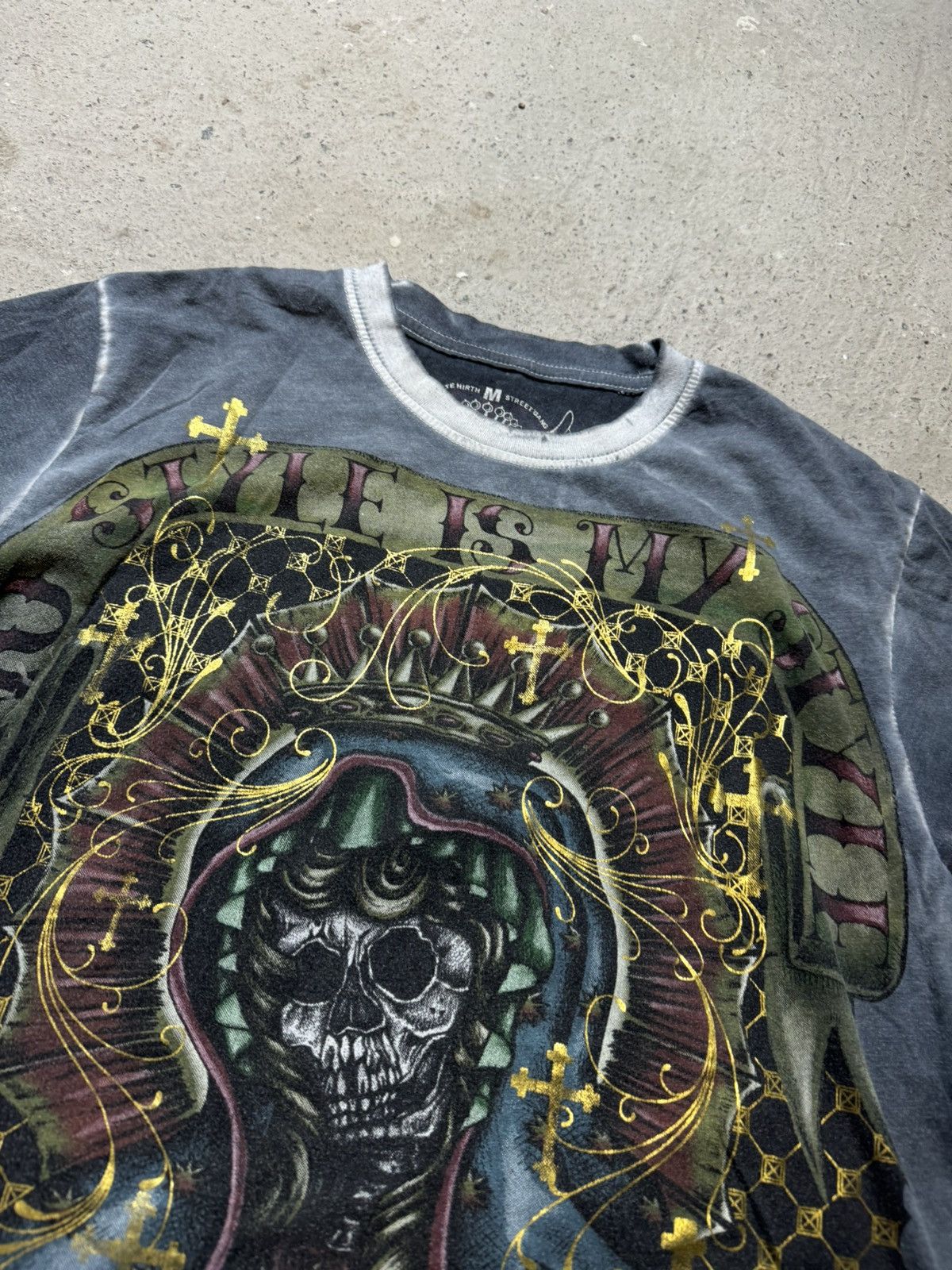 Japanese Brand × Vintage Vintage Y2K Minute Mirth Hardy Style Affliction Skull Dead Size US M / EU 48-50 / 2 - 3 Thumbnail