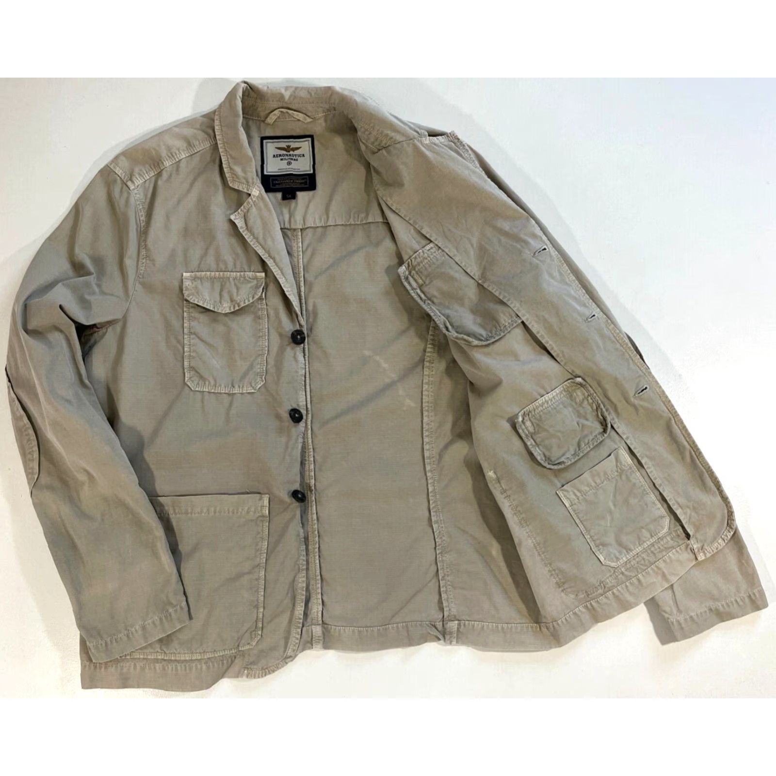 Aeronautica Militare VINTAGE Aeronautica Militare Jacket Mens Canvas Blazer Size 54 Beige Military Style with Pockets Elbow Patch Size 54R - 6 Thumbnail