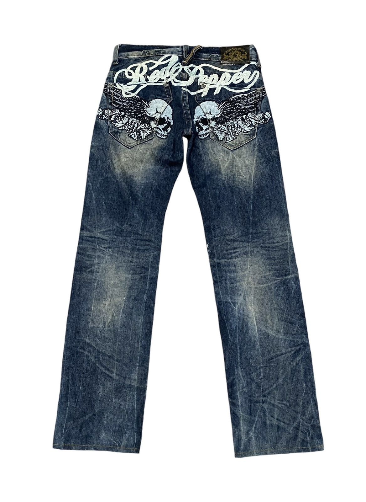 Japanese Brand Red peppers skulls x designer flare jeans Size US 32 / EU 48 - 1 Thumbnail