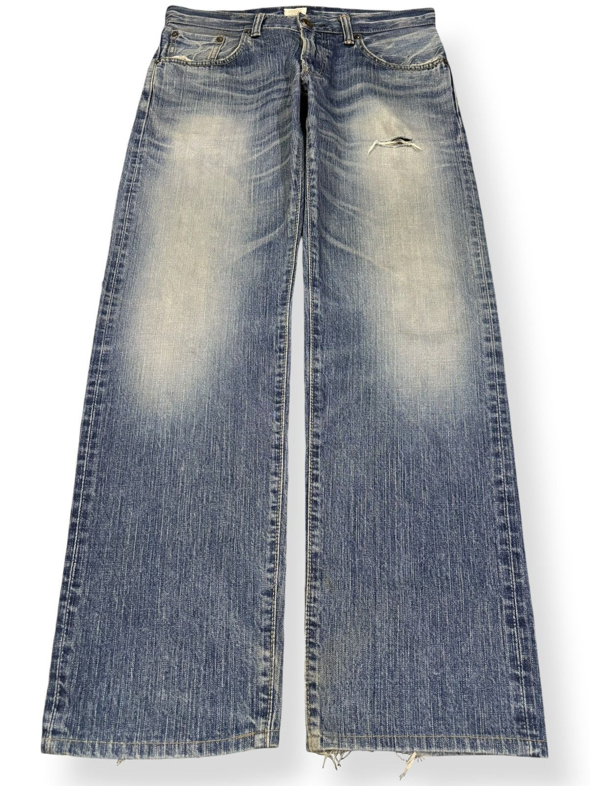 Edwin Vintage Edwin 505ZX Selvedge Blue Wash Distressed Jeans Size US 34 / EU 50 - 2 Thumbnail