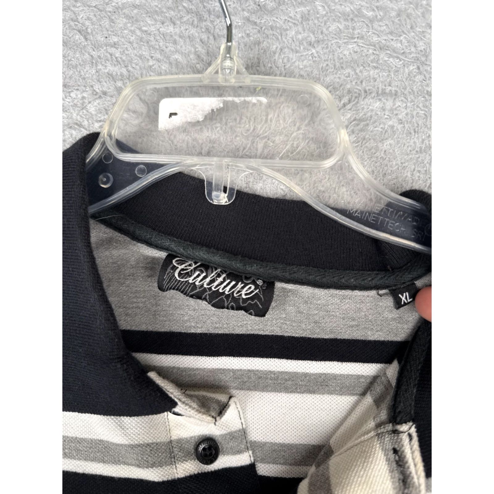 Vintage VINTAGE Culture Polo Shirt Mens L Gray Black White Striped Knit Short Sleeve Size US L / EU 52-54 / 3 - 6 Thumbnail