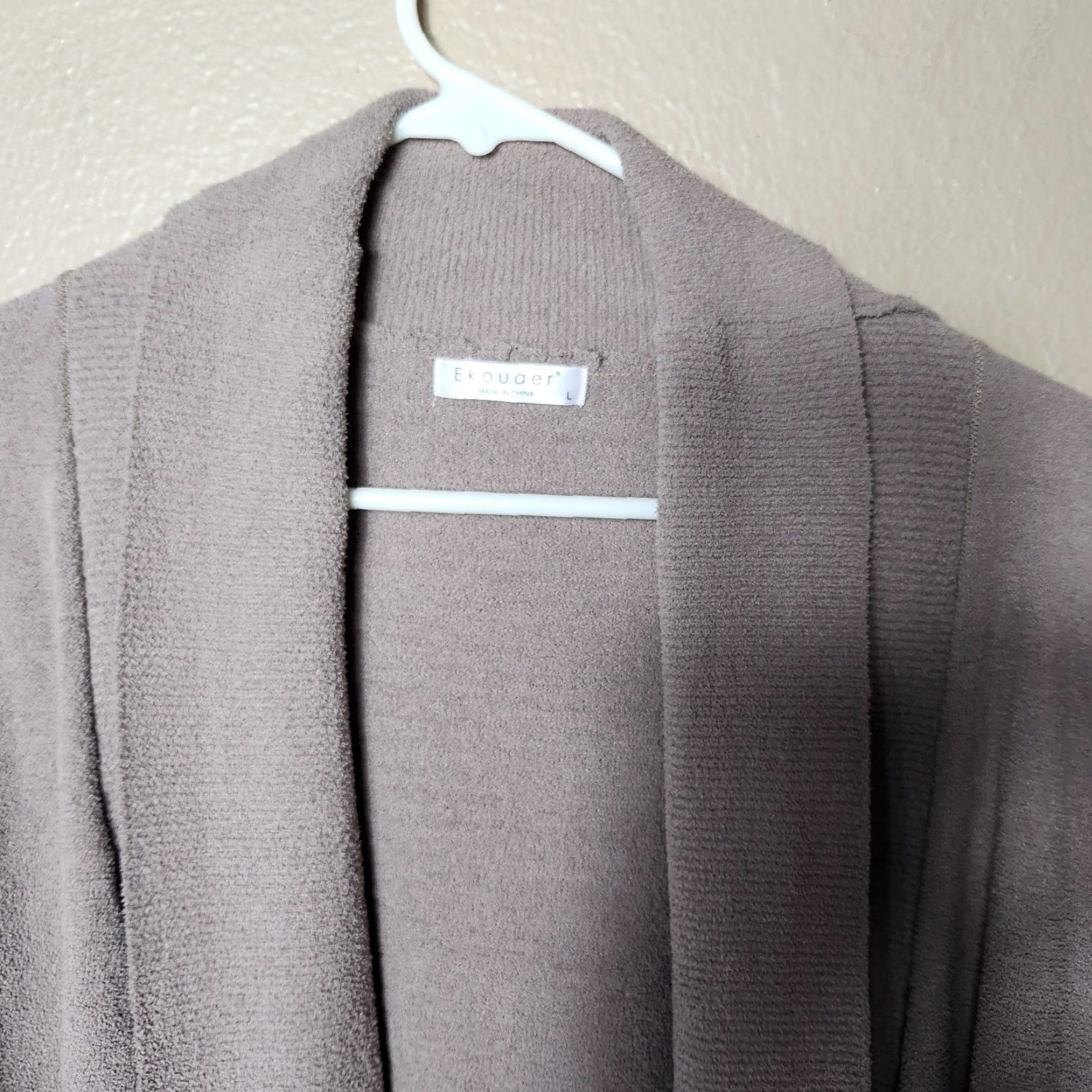 Vintage Ekouaer Beige Cardigan Women Loungewear Open Shawl Collar w/Pockets-Size L Size L / US 10 / IT 46 - 3 Thumbnail