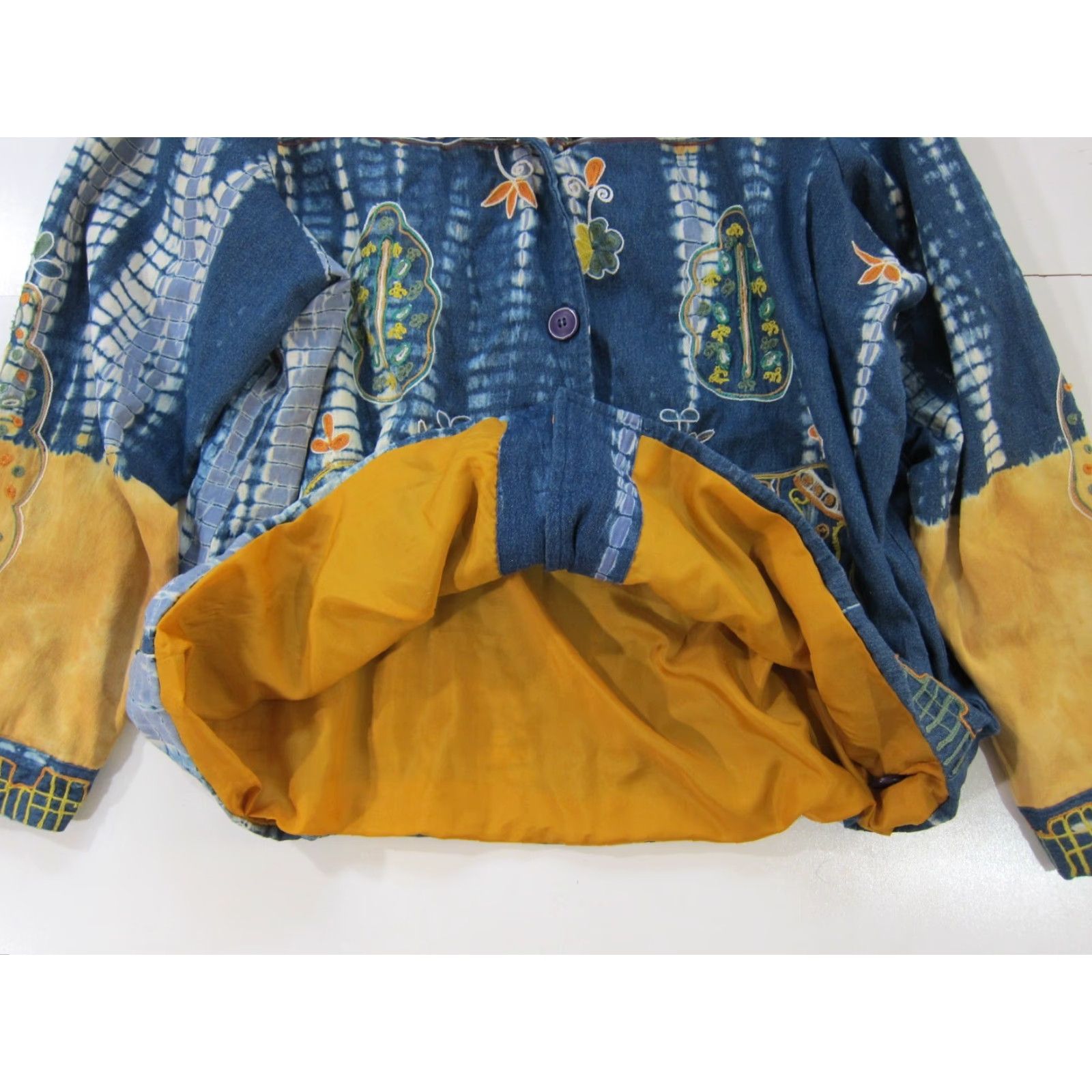 ESPIRIT Sandy Starkman Spirit Cotton Blue Brown Tie Dye Embroidered Hippy Boho Jacket 2X Shirt 1990s Mens Size XXL / US 16-18 / IT 52-54 - 5 Thumbnail