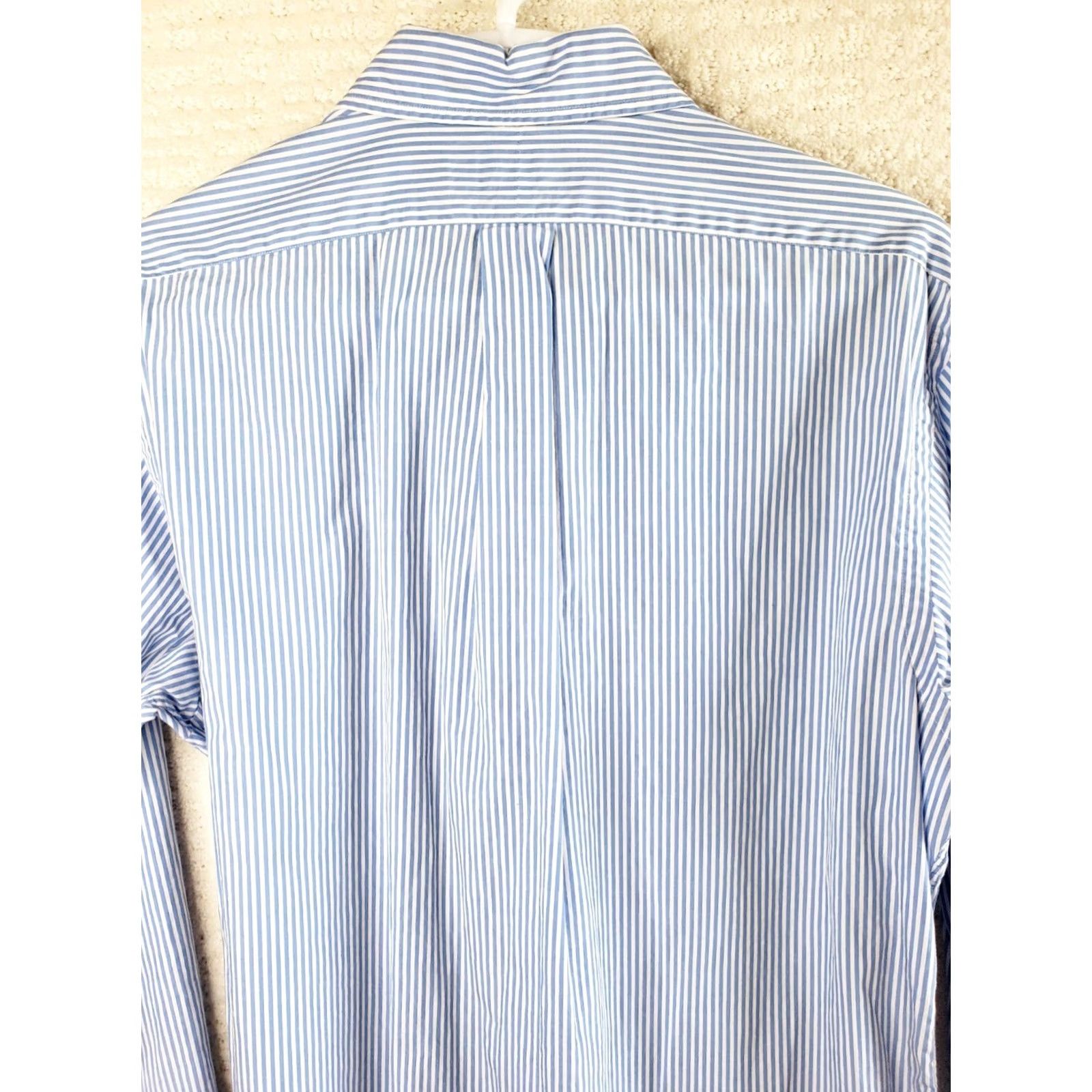 Ralph Lauren VINTAGE Ralph Lauren Dress Shirt Blue Striped Embroidered Pony Custom Fit Men's L Long Sleeve Button-Down Collar Shirt Size 42R - 7 Thumbnail