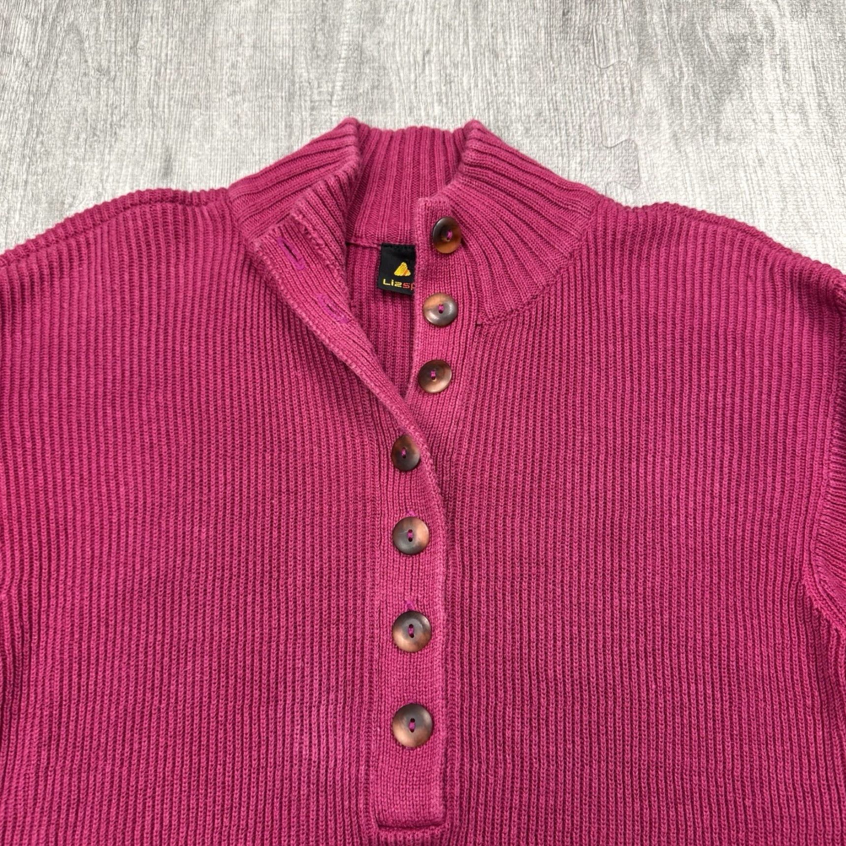 Vintage LIZSPORT Women's Sweater Henley High Neck 80s Classic Red Size S Size S / US 4 / IT 40 - 2 Thumbnail
