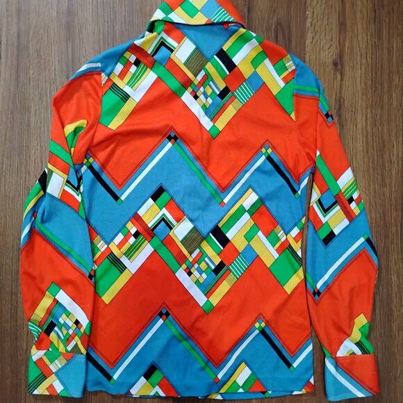 Other Vintage Tarvi MCM Zig Zag Op Art Polyester Disco Shirt Size S / US 4 / IT 40 - 6 Thumbnail