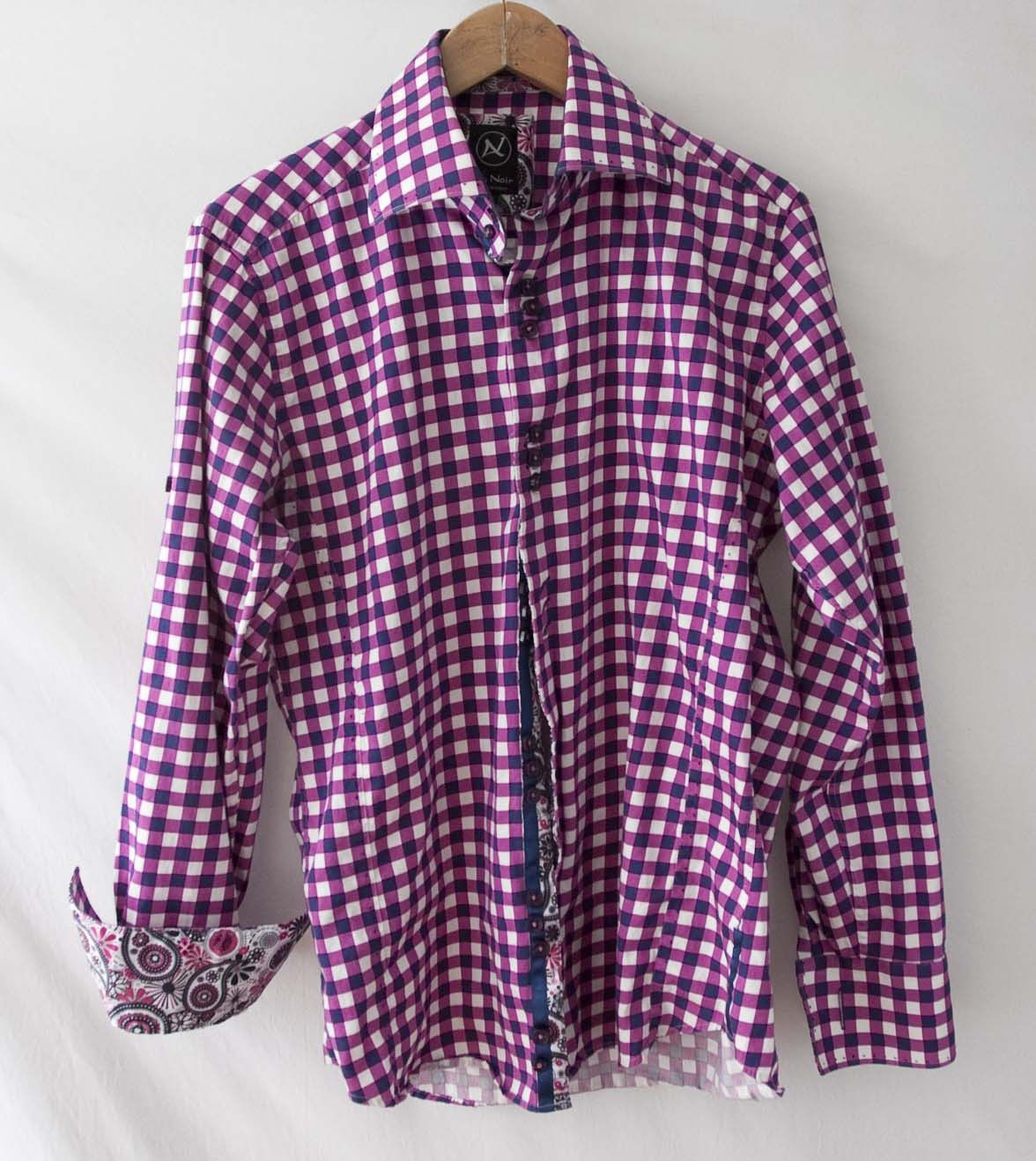 Au Noir Au Noir Shirt Cufflink Size 3/M Plaid Purple/ Blue Size US M / EU 48-50 / 2 - 1 Thumbnail