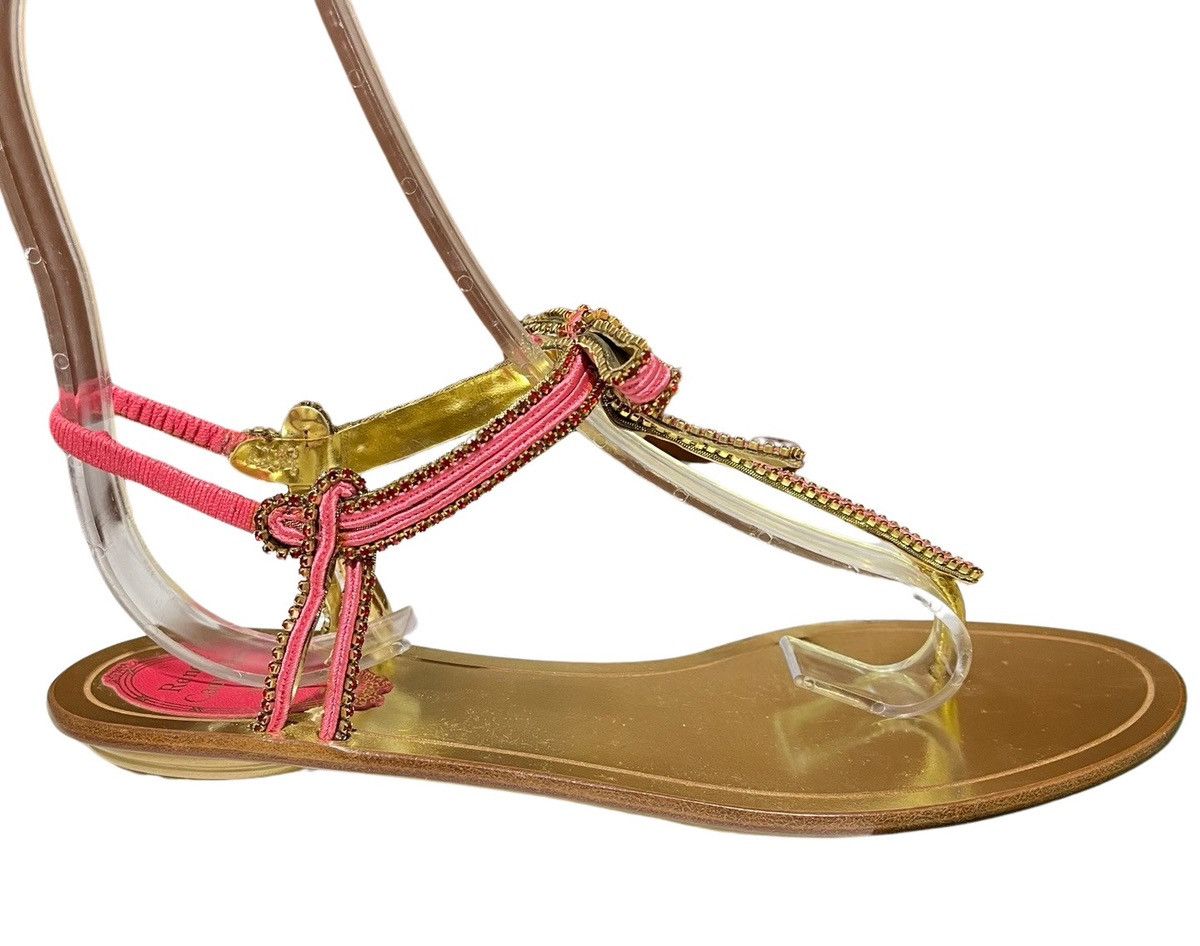 Rene Caovilla Rene Caovilla Gold & Pink Bow-Embellished Sandals Size US 7.5 / IT 37.5 - 4 Thumbnail