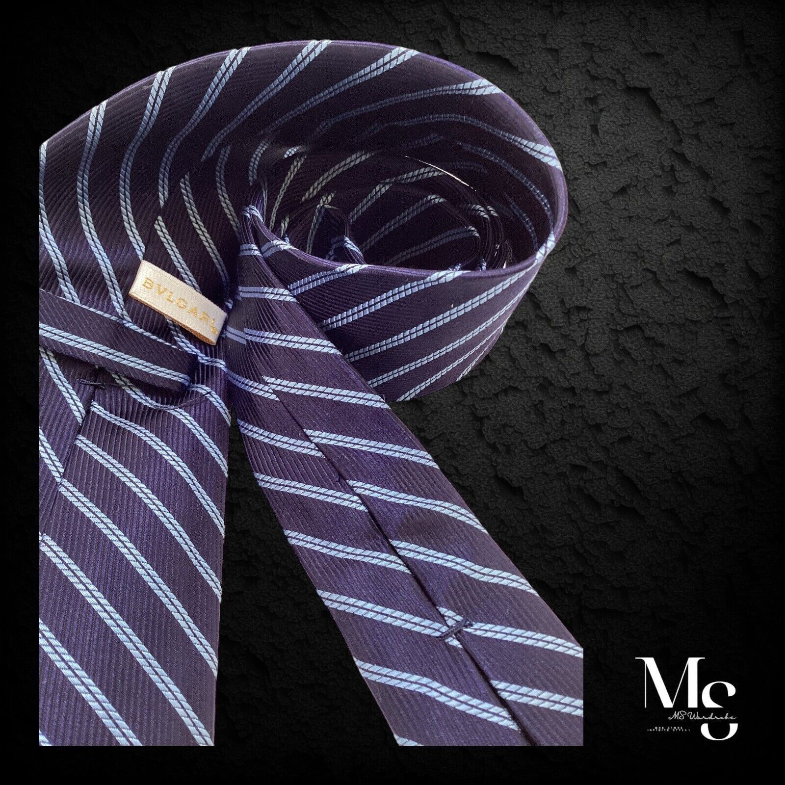 Bvlgari BVLGARI 7Fold Blue Striped Silk Tie Made In Italy W:4" NWOT Size ONE SIZE - 2 Thumbnail