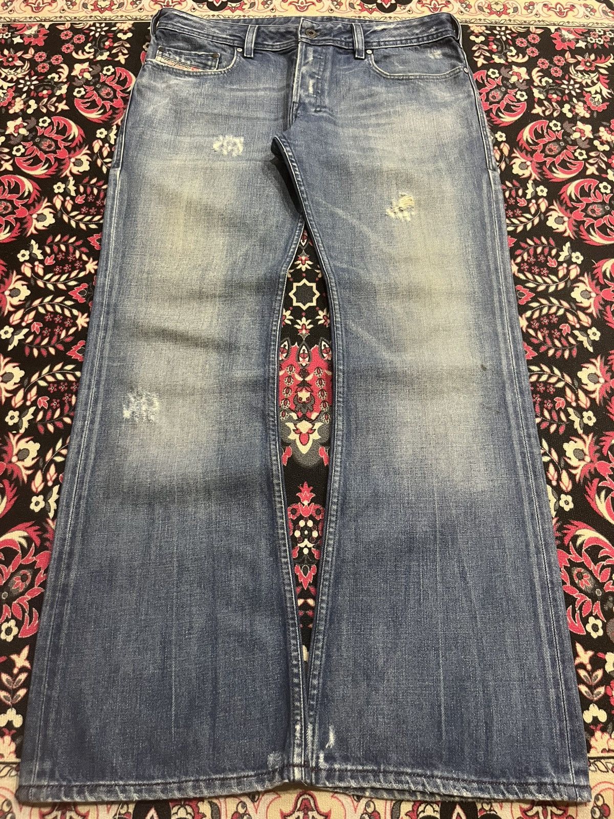 Diesel Vintage Diesel Blue Washed Distressed Buttonfly Flare Jeans Size US 33 - 1 Thumbnail