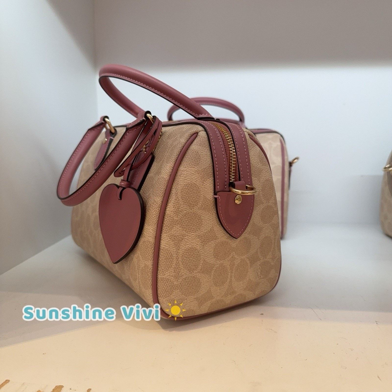 Coach NWT Coach Rowan Satchel Bag Heart Charm CDB21 Sand/Peony Size ONE SIZE - 8 Thumbnail