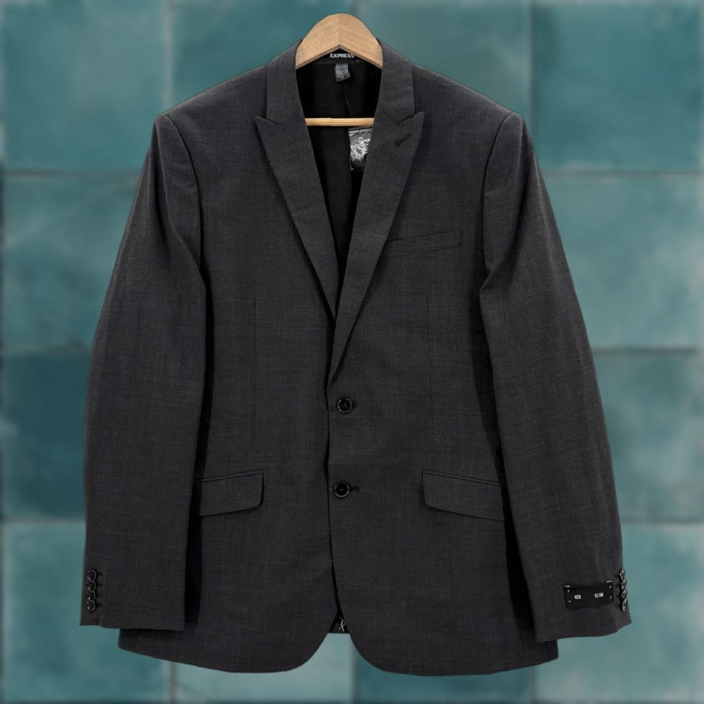 Express Express Slim Fit Two-Button Wool Blend Blazer Mens 42R Gray Jacket Regular Notch Lapel Size 42R - 1 Thumbnail