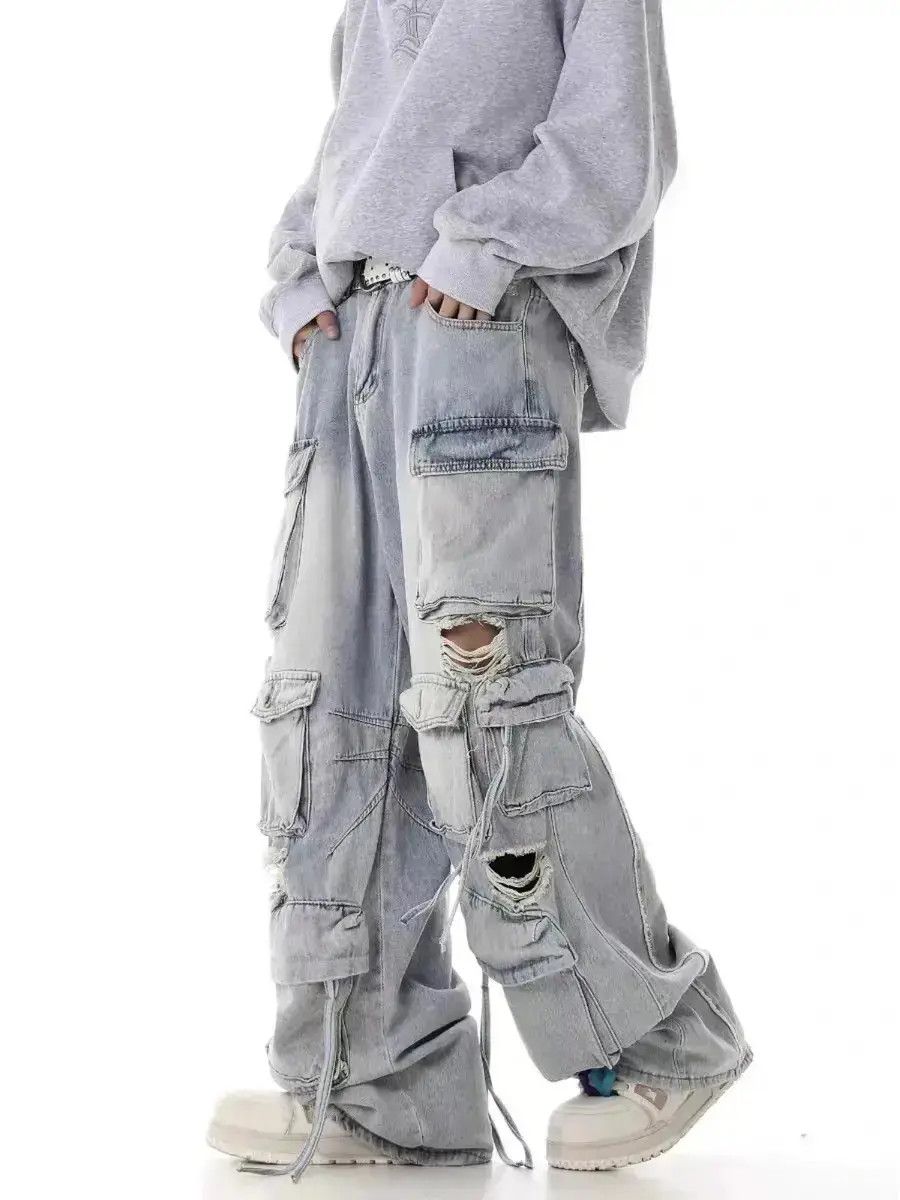 Japanese Brand Retro heavy industry beggar ripped workwear wide leg jeans Size US 32 / EU 48 - 1 Thumbnail