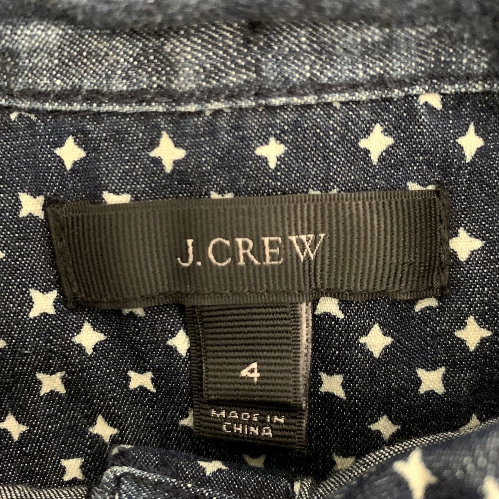 J.Crew J.CREW Button-Up Shirt Womens 4 Blue Fade Ombre Denim Star Pattern Indigo Top Shirt Button-Up Long Sleeve Casual Travel 100% Cotton Denim Size S / US 4 / IT 40 - 2 Thumbnail