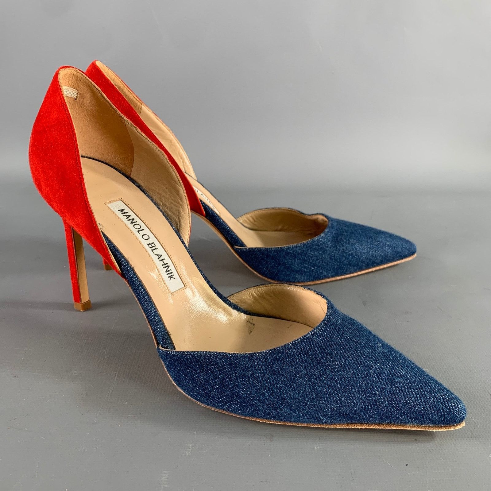 Manolo Blahnik MANOLO BLAHNIK 9.5 Blue Red Suede Two Tone Pointed Toe Pumps Size US 9.5 / IT 39.5 - 1 Thumbnail