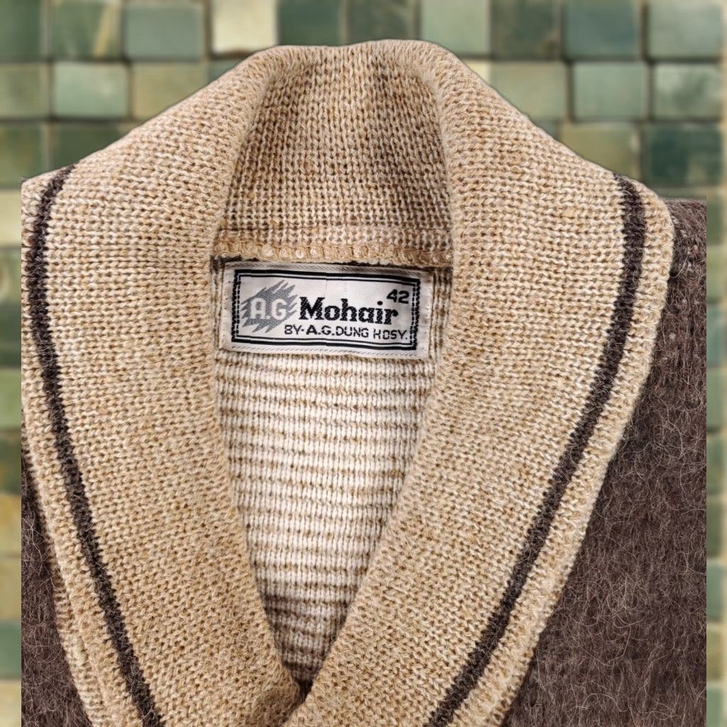 Vintage VINTAGE AG Dung Hosy Mohair Sweater Brown Nordic Fair Isle Shawl Collar Mens 42 Size US XL / EU 56 / 4 - 1 Thumbnail