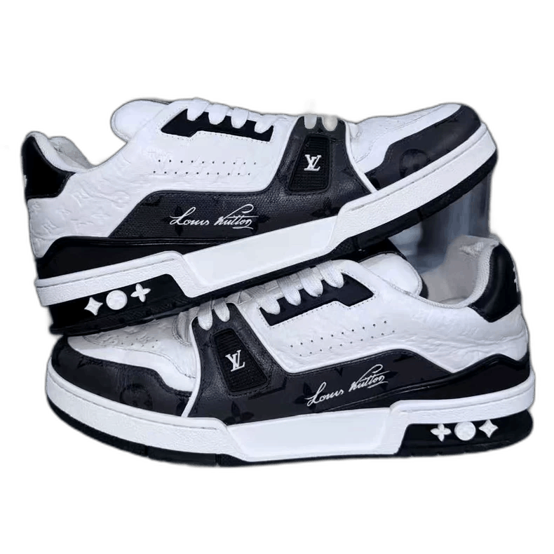 lv trainer black white sneakers