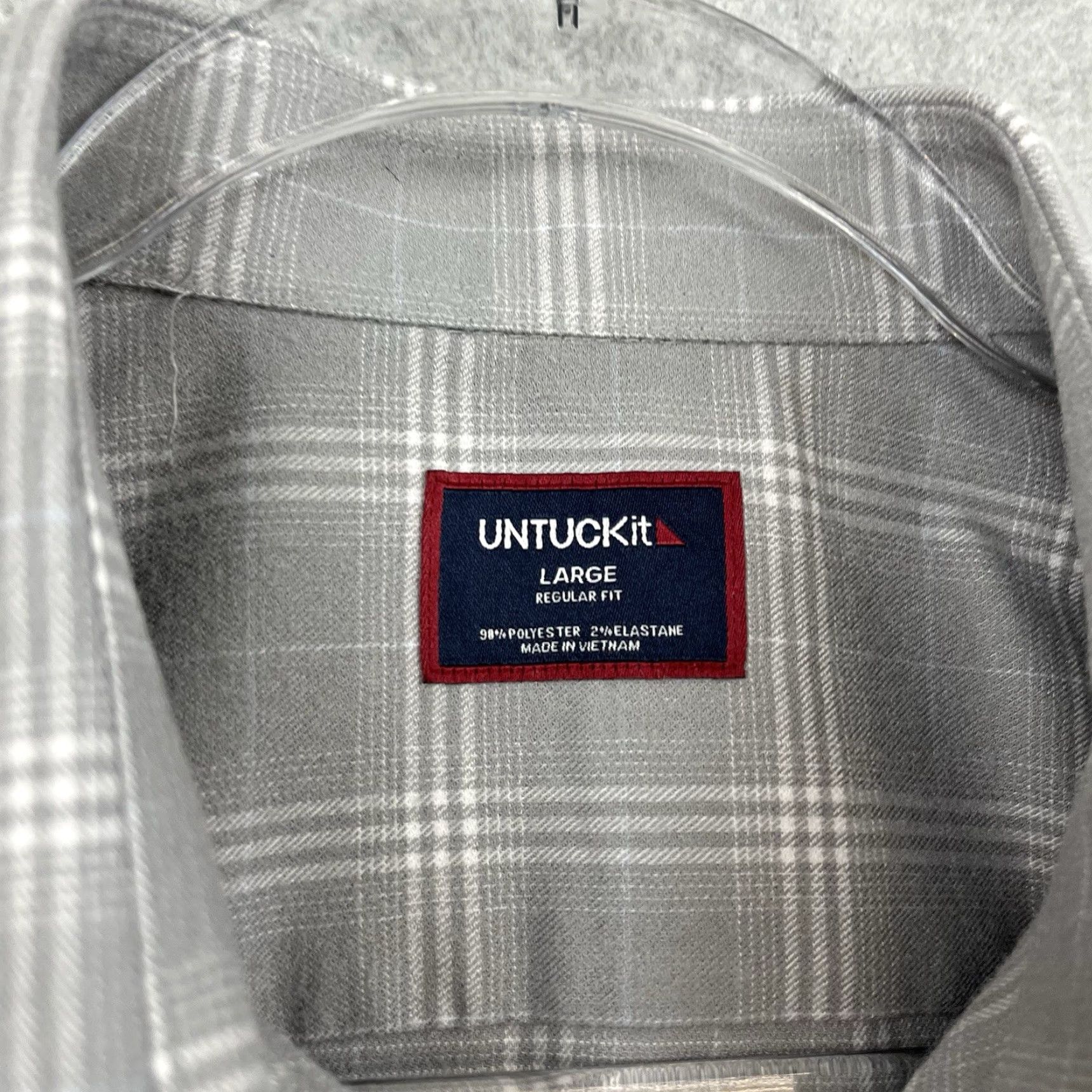 UNTUCKit UNTUCKit Shirt Mens XL Light Gray Plaid Perez Perf Flannel Button Stretch Casual Size US XL / EU 56 / 4 - 3 Thumbnail