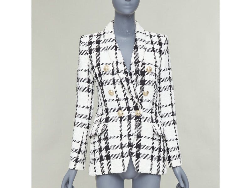 Balmain BALMAIN checked black white cotton tweed double breasted blazer jacket FR36 S Size S / US 4 / IT 40 - 1 Thumbnail