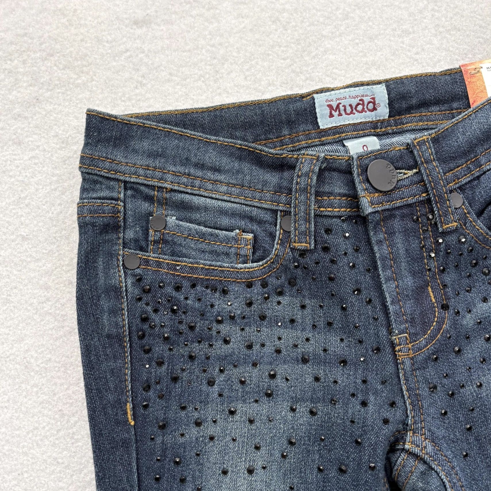 Vintage Mudd Blue Jeans Skinny Junior 0 Low Rise Stretch Studded Rhinestone Embroidered 5-Pocket Denim N/A Womens? Size 25" / US 0 / IT 36 - 3 Thumbnail